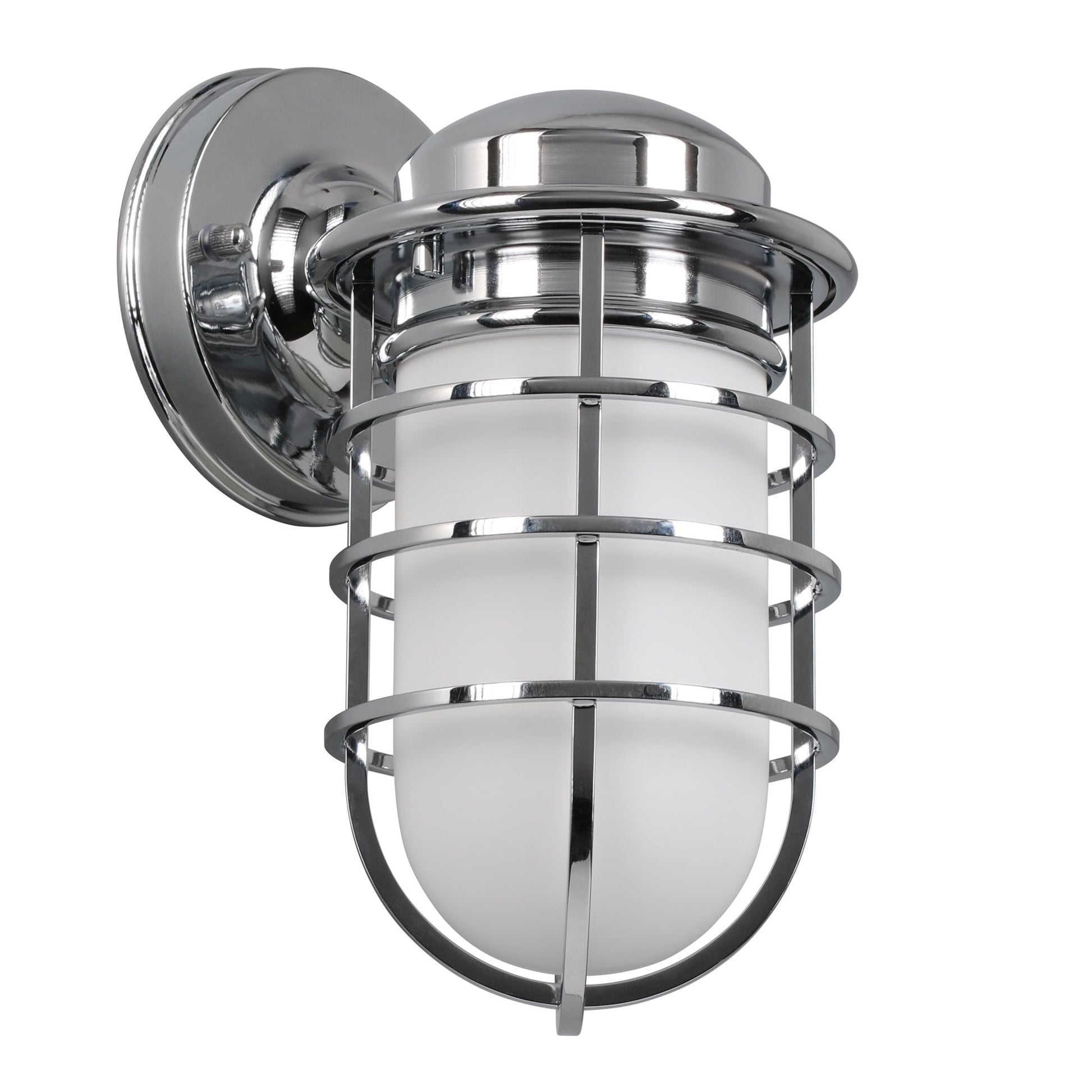 Polished Chrome Seaton 1-Light Dimmable Wall Sconce with Removable Wire Cage and Frosted Glass