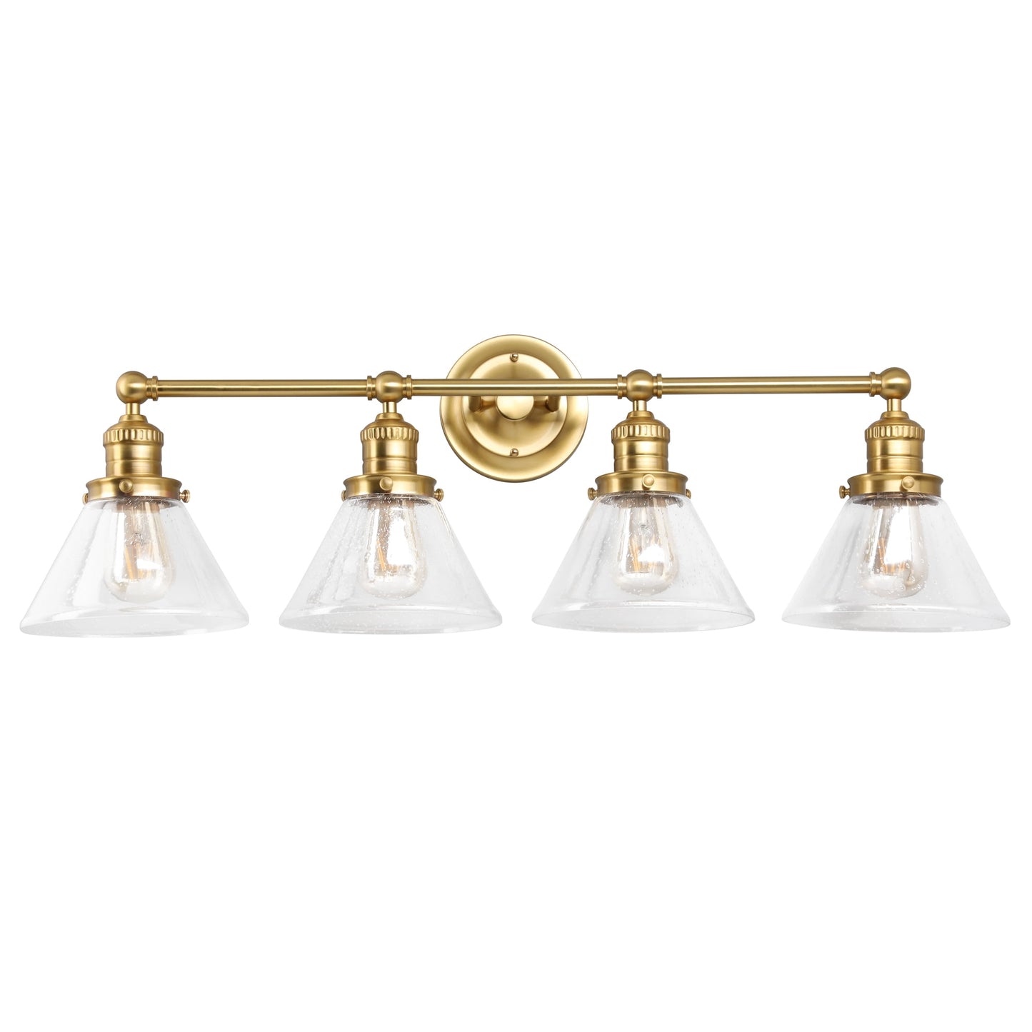 Augustin 35" Satin Gold 4-Light Dimmable Vanity Light With Seeded Glass Shades