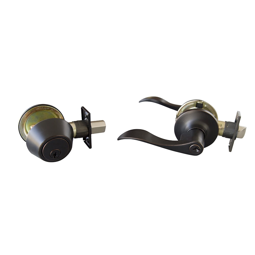 Design House Stratford Satin Nickel 6-Way Universal Entry Door Lever and Single Cylinder Deadbolt