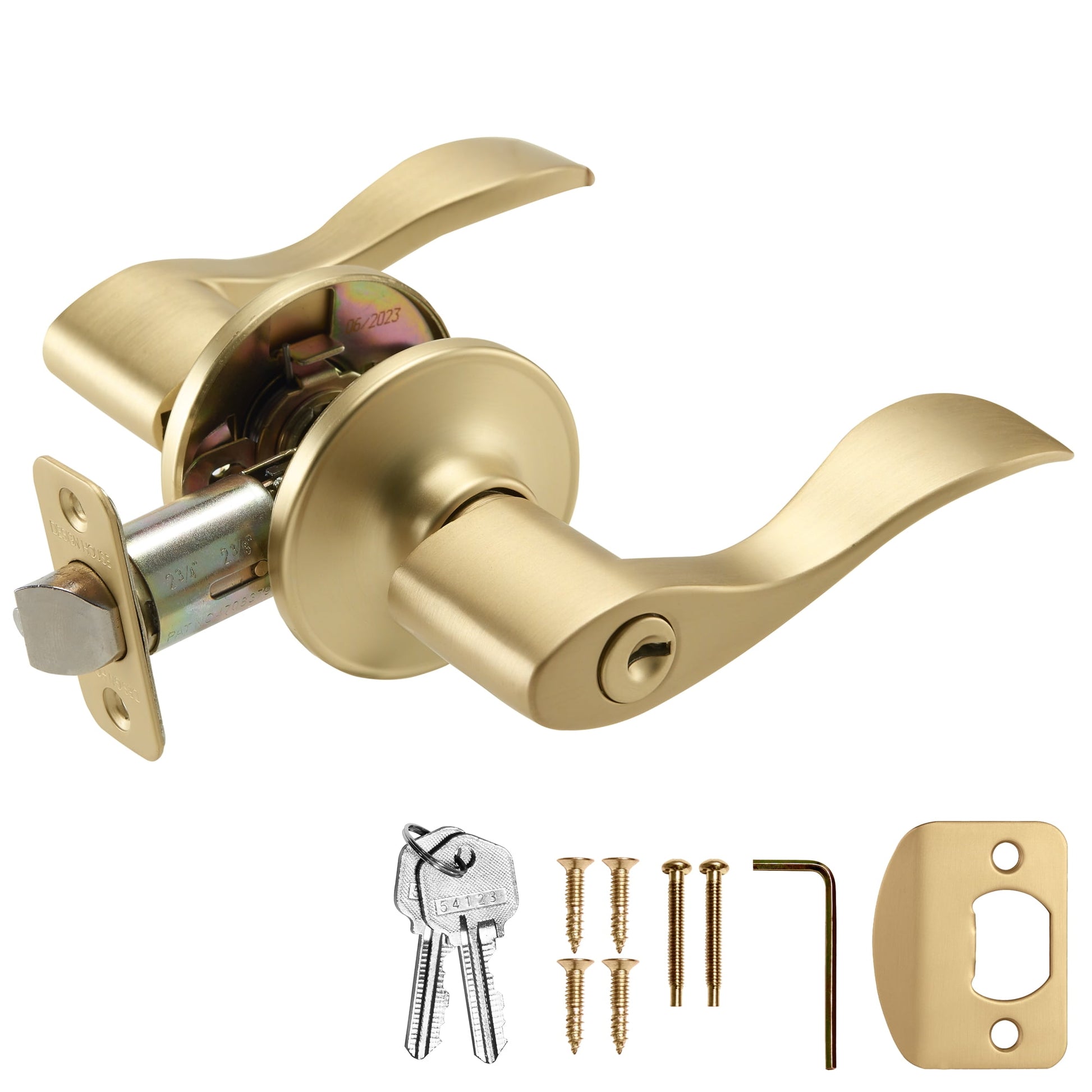 Design House Springdale Universal Interior/Exterior Keyed Entry Door Handle, Satin Gold
