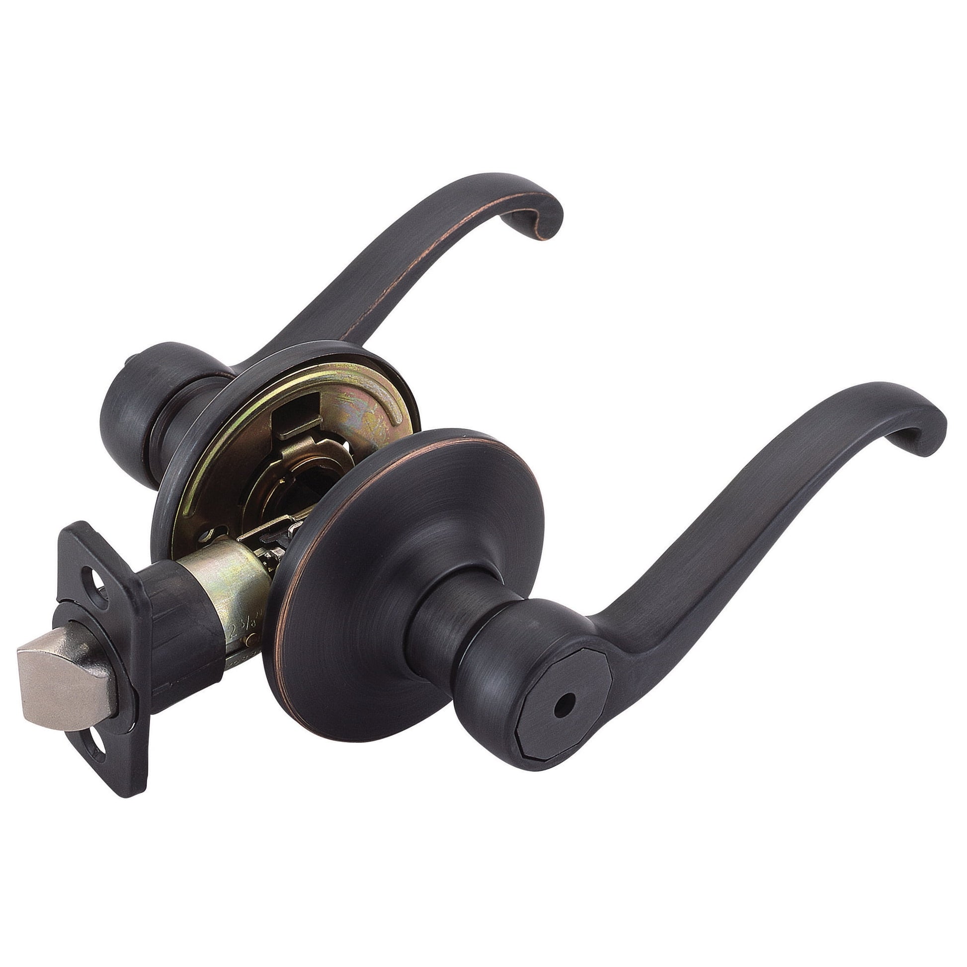 Design House Scroll Universal Privacy 2-Way Latch Interior Bed and Bath Door Lever, Polished Brass