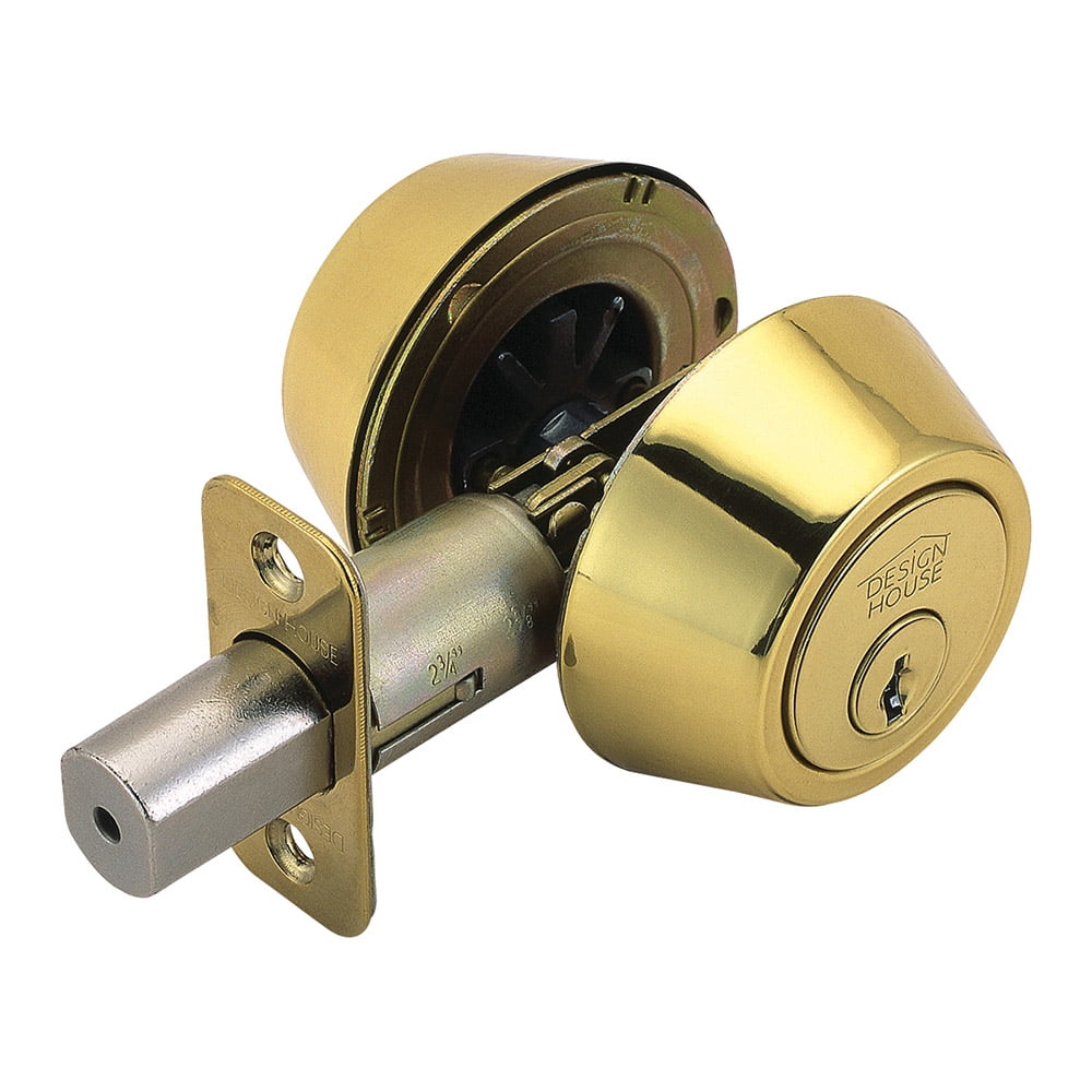 Design House Pro Deadbolt Double 2-Way Cylinder Deadbolt with Latch, Polished Brass
