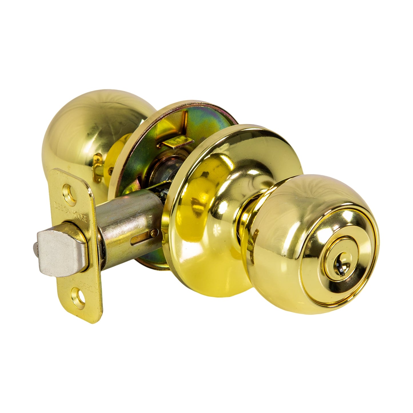 Polished Brass Ball Keyed Entry Door Knob, 2-Way Latch, Front and Back Door