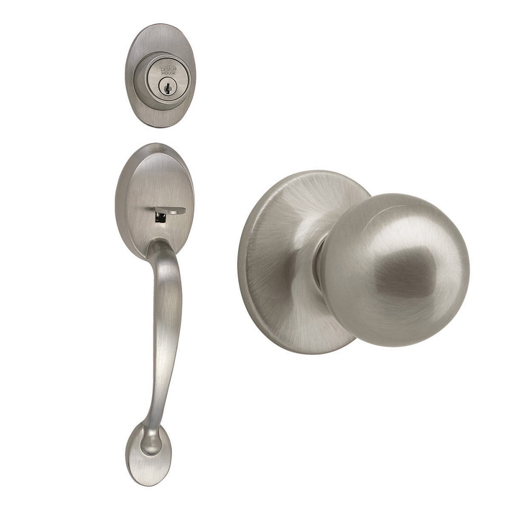Design House Coventry Handleset with Ball Interior Knob and Single Cylinder Deadbolt, Satin Nickel