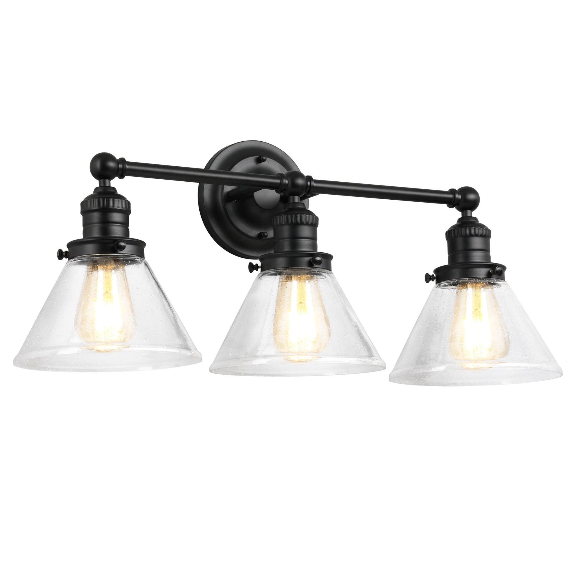 Augustin 26" Black Dimmable Modern 3-Light Vanity Light with Seeded Glass Shades