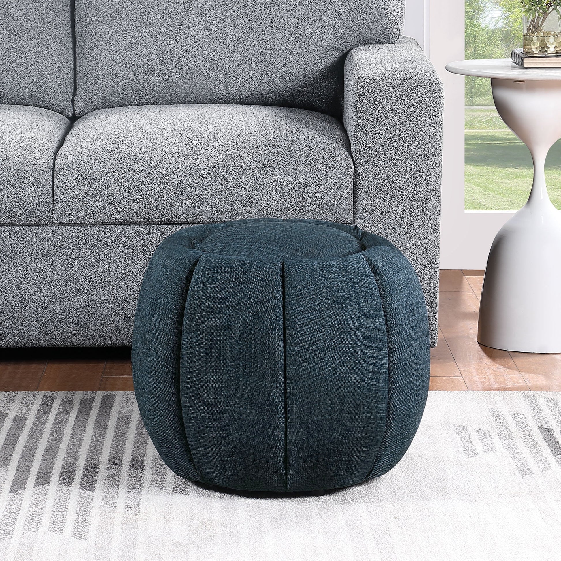 Convenience Concepts Designs4Comfort Daisy Storage Ottoman with Reversible Tray Lid, Dark Blue Fabric