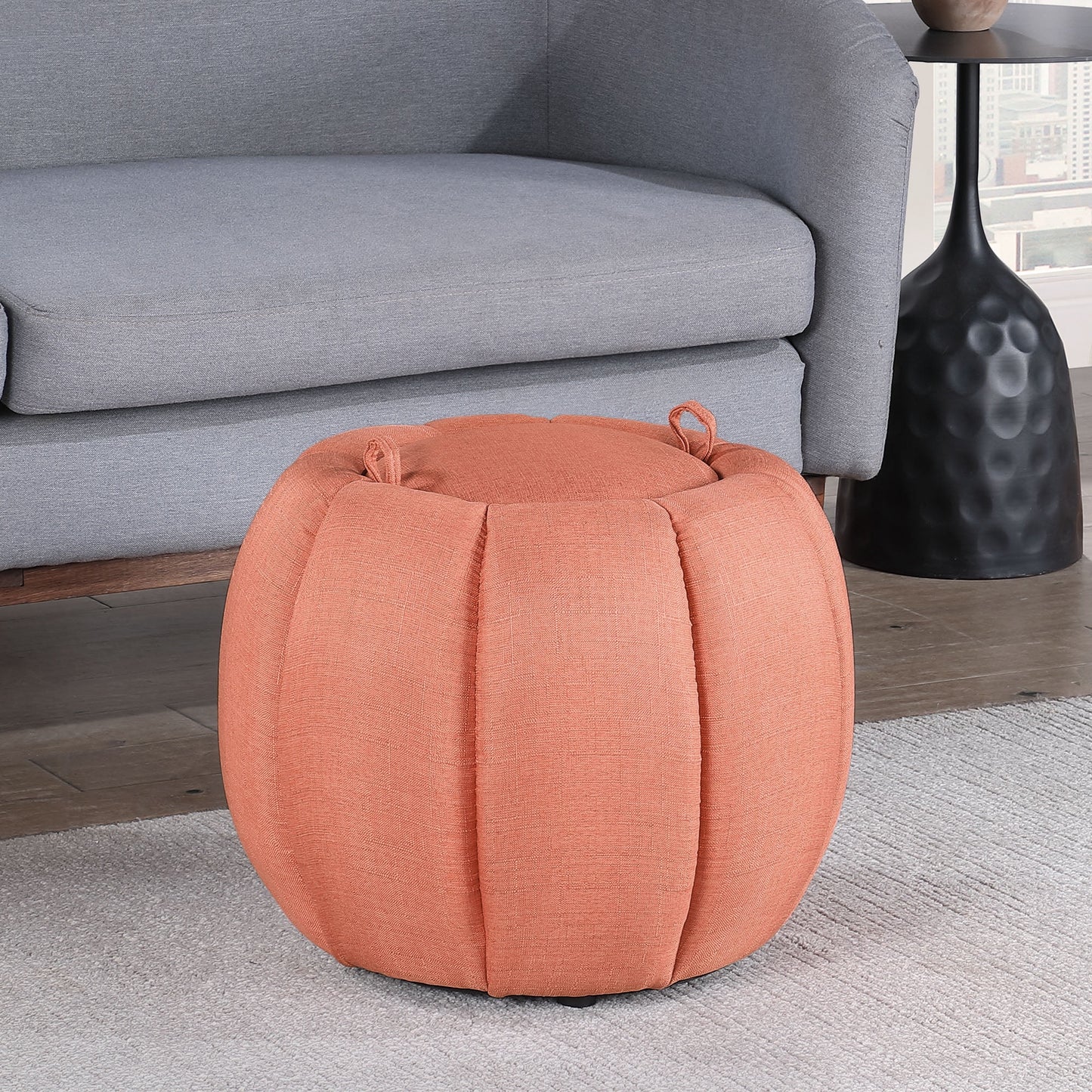 Convenience Concepts Designs4Comfort Daisy Storage Ottoman with Reversible Tray Lid, Tan Fabric
