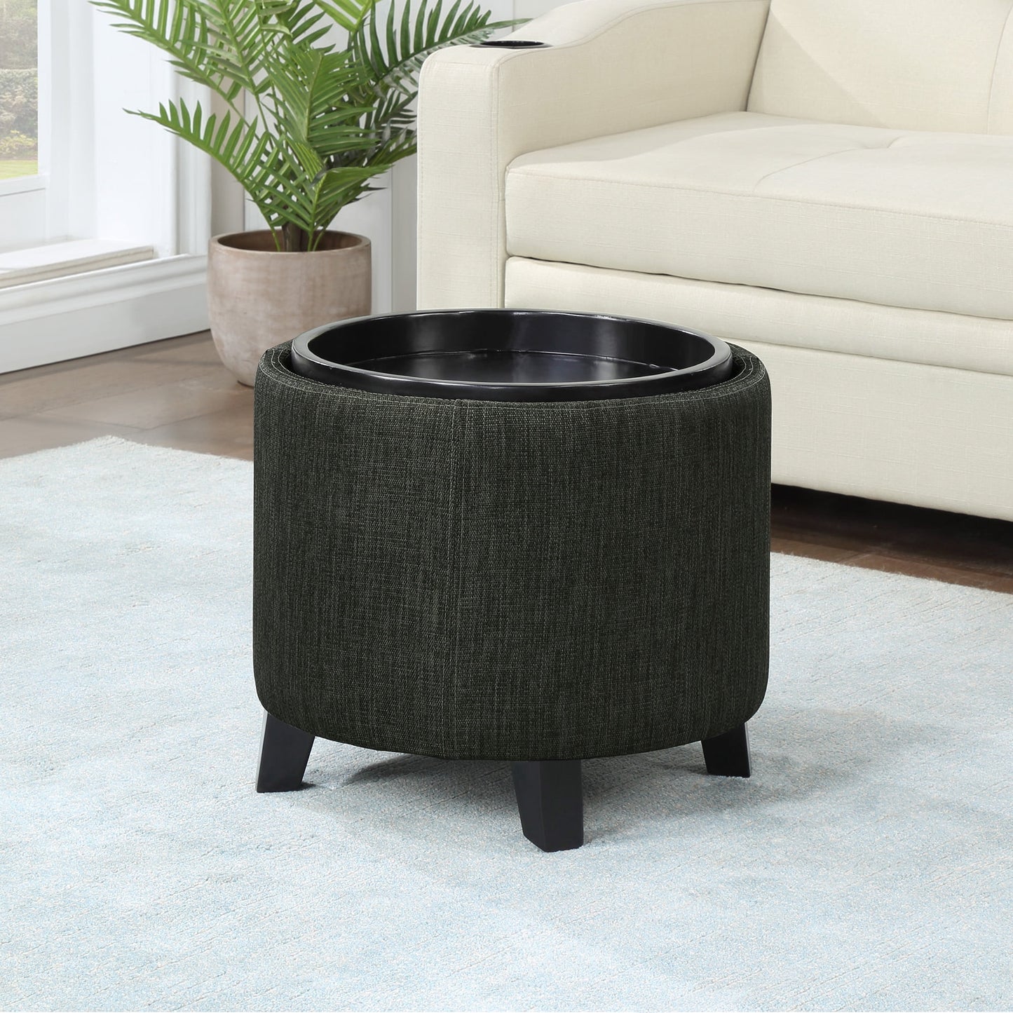 Convenience Concepts Designs4Comfort Oscar Storage Ottoman with Reversible Tray, Dark Chocolate Gray Fabric