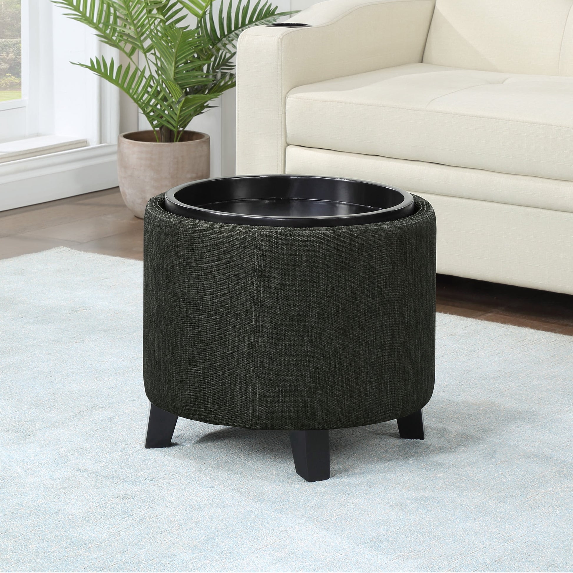 Convenience Concepts Designs4Comfort Oscar Storage Ottoman with Reversible Tray, Tan Fabric
