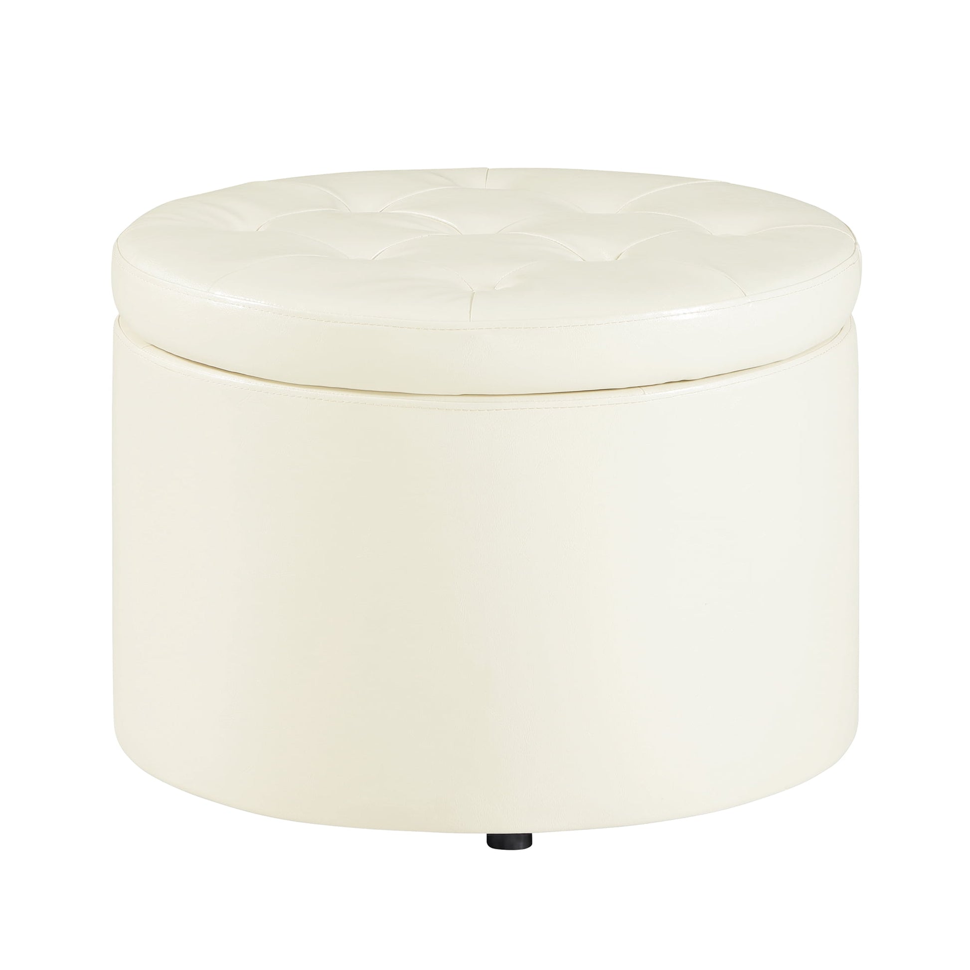 Convenience Concepts Designs4Comfort OtomÃ¡n Redondo para Almacenamiento de Zapatos con Bandeja Reversible y Tapa de Mesa, Cuero Vegano Marfil