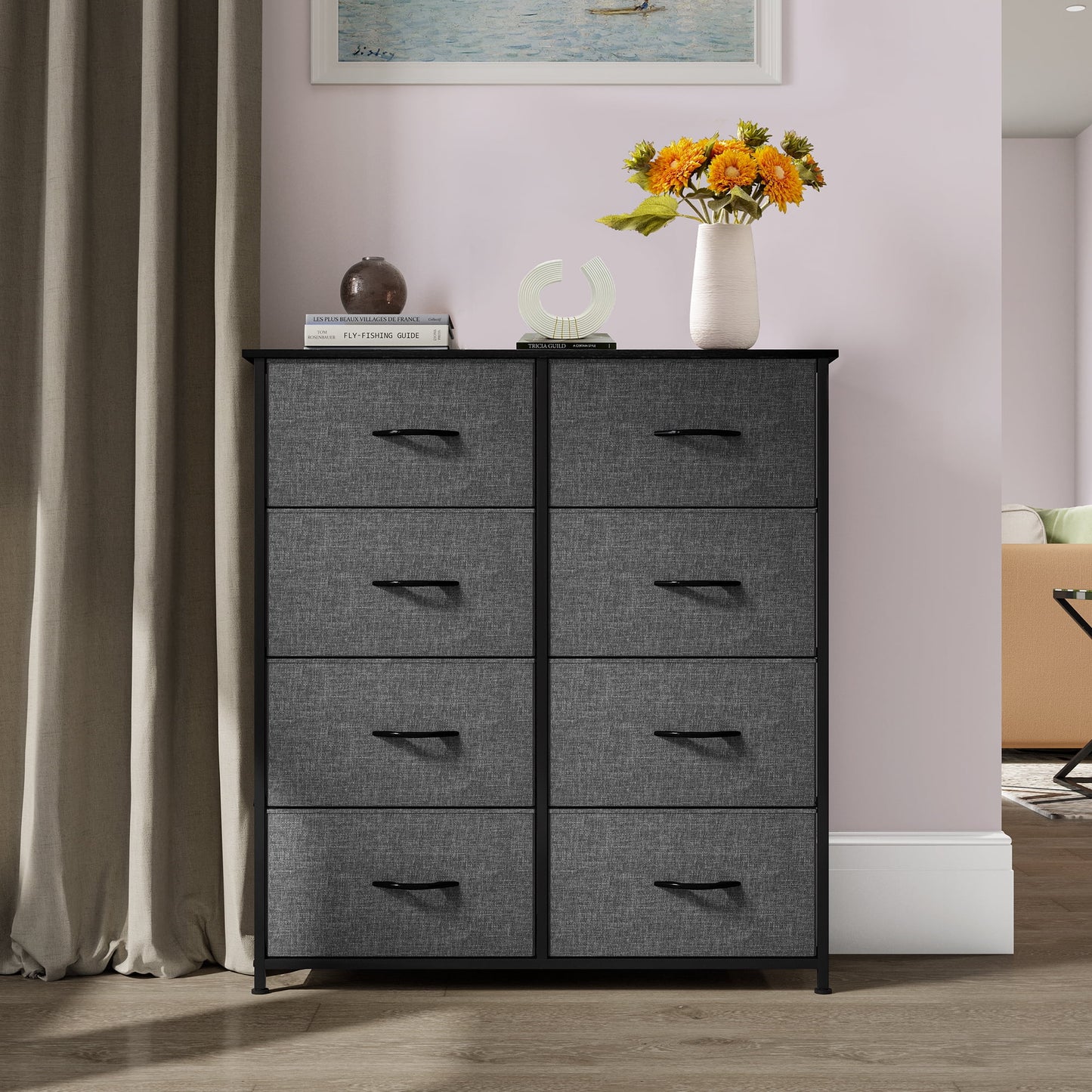 Dextrus 8 Drawers Bins Organizer Tower Dresser, Black Gray