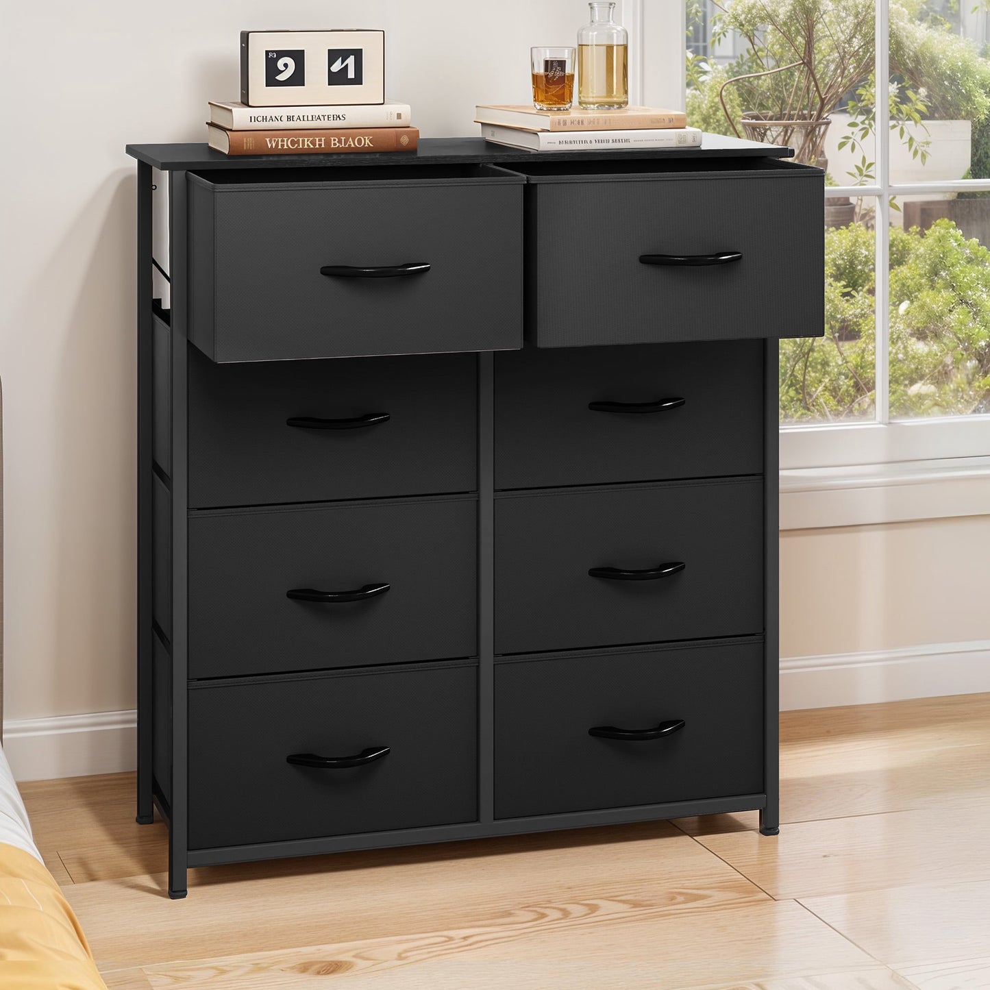 DEXTRUS 8 Drawers Dresser Chest of Drawers for Bedroom Fabric Storage Dressers for Living Room Bedroom for Adult Black