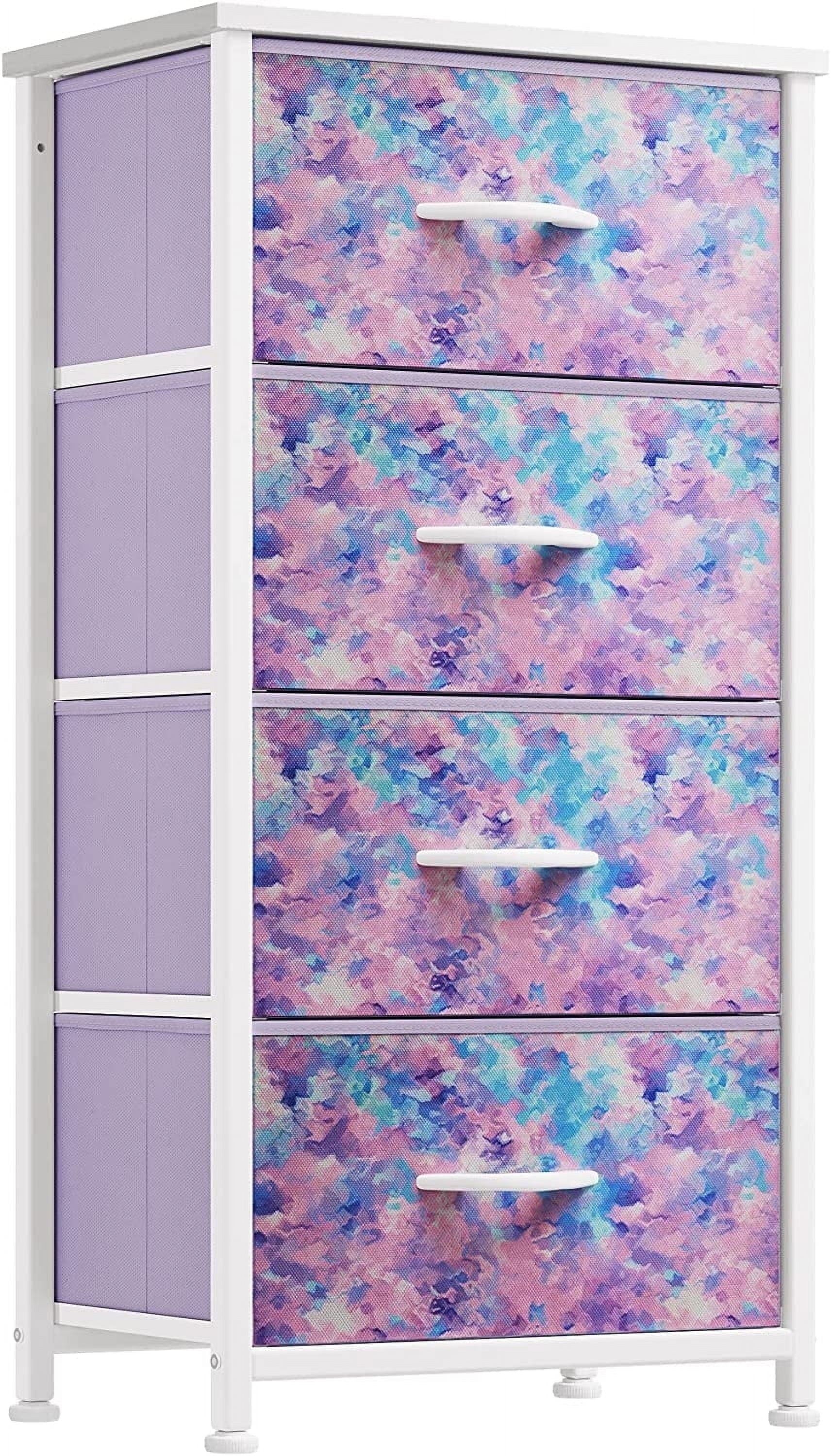 DEXTRUS 4-Drawer Fabric Dresser, Storage Tower for Bedroom, Tie-Dye Purple