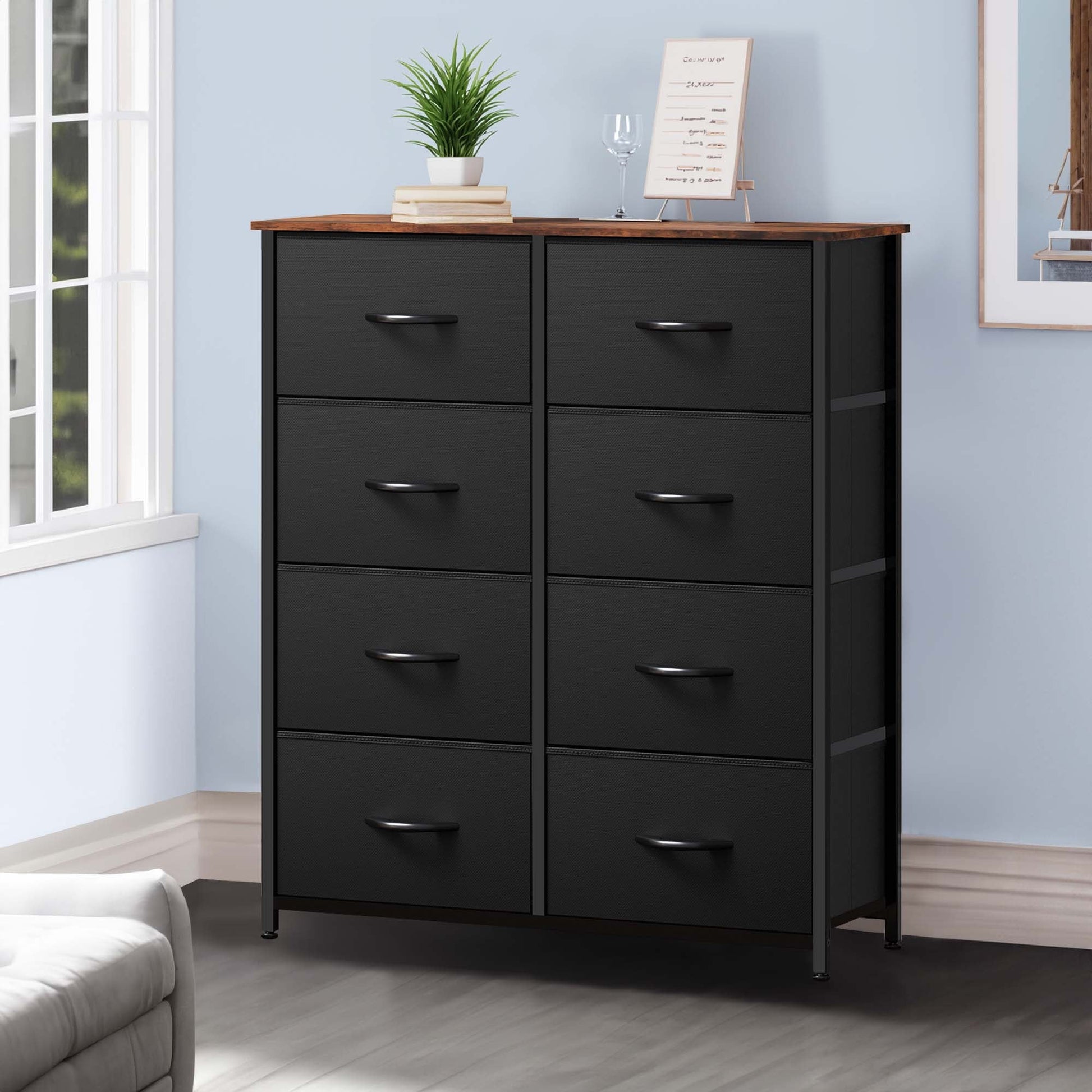 Dextrus 8 Drawers Dresser for , Dresser with Fabric Bins, Storage Tower Unit, Chest of Drawers