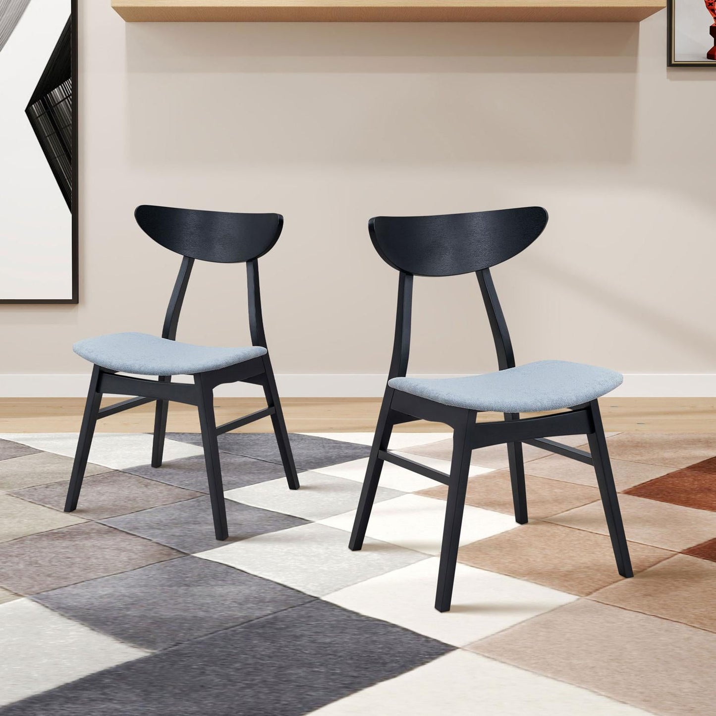 Dining Chairs Set, Kitchen Chairs, Modern Side Chairs&nbsp;Set of 2 Upholstered Dining Room Chairs, Rubber Wood Frame, Black, 30.71 Inch Height, Baby Blue Cushion