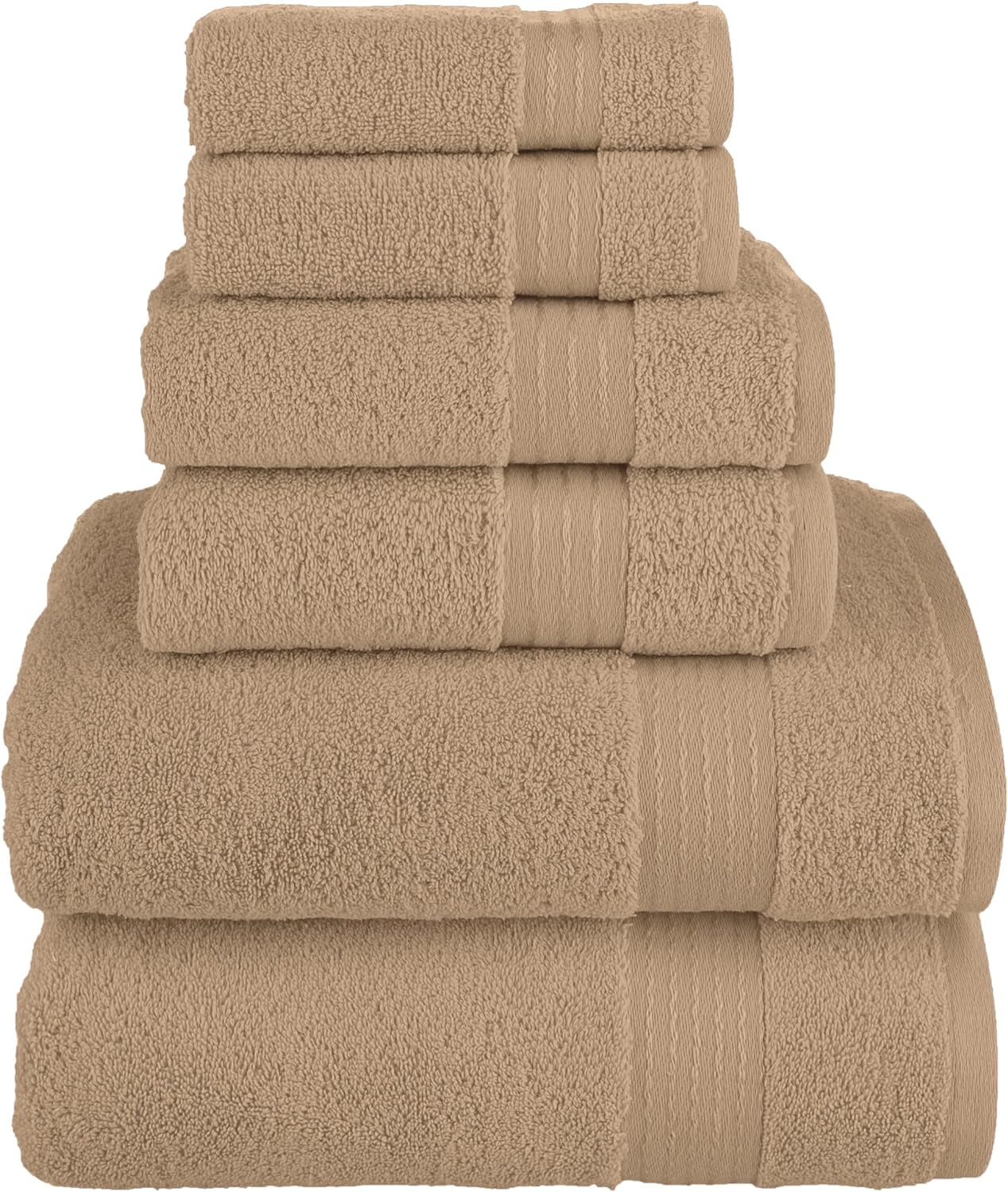 Discount Cotton 6-Piece Towel Set, Includes 2 Washcloths, 2 Hand Towels and 2 Bath Towels, 100% Turkish Cotton - Highly Absorbent and Super Soft Towels for Bathroom, Taupe