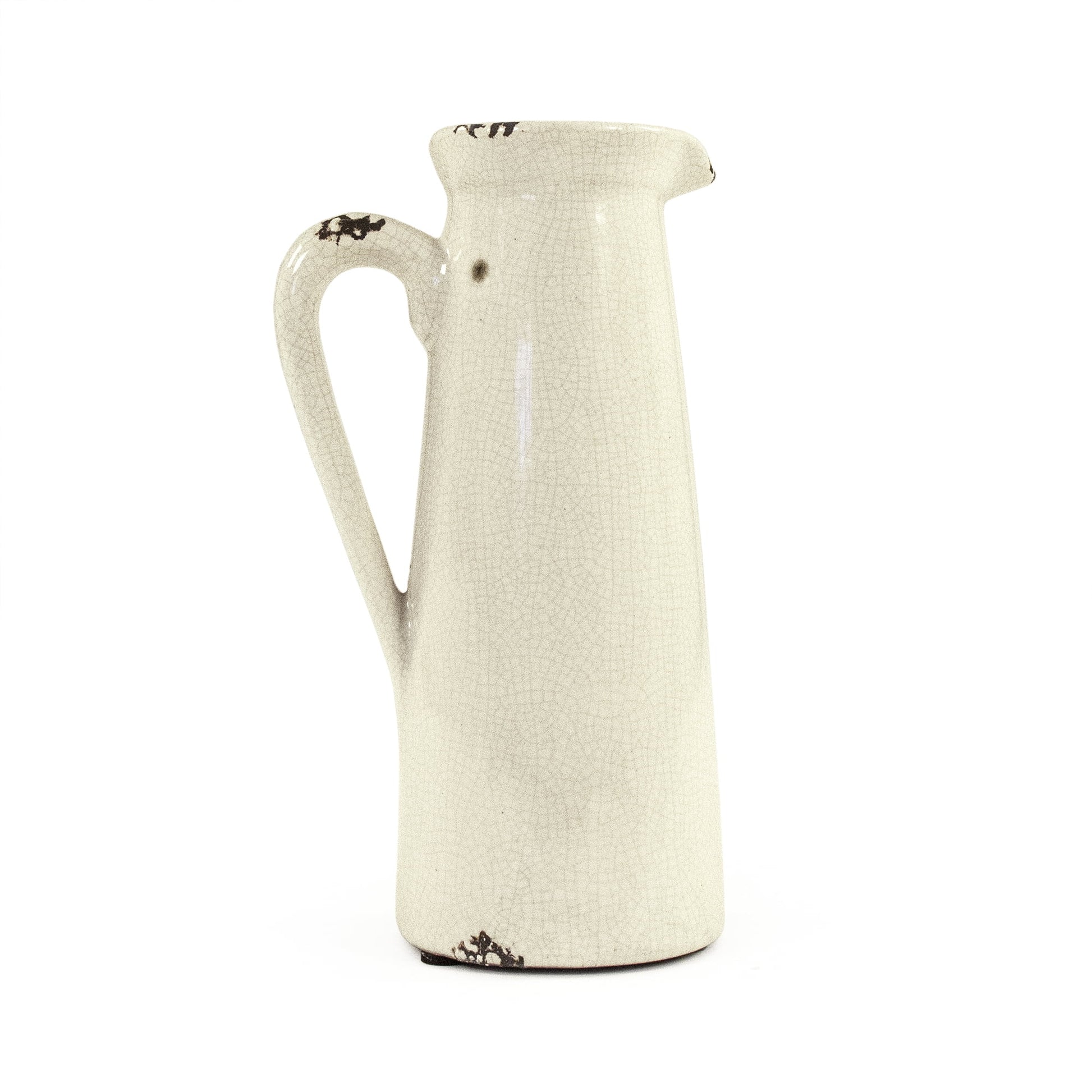 Distressed Crackle White Narrow Pitcher - Small