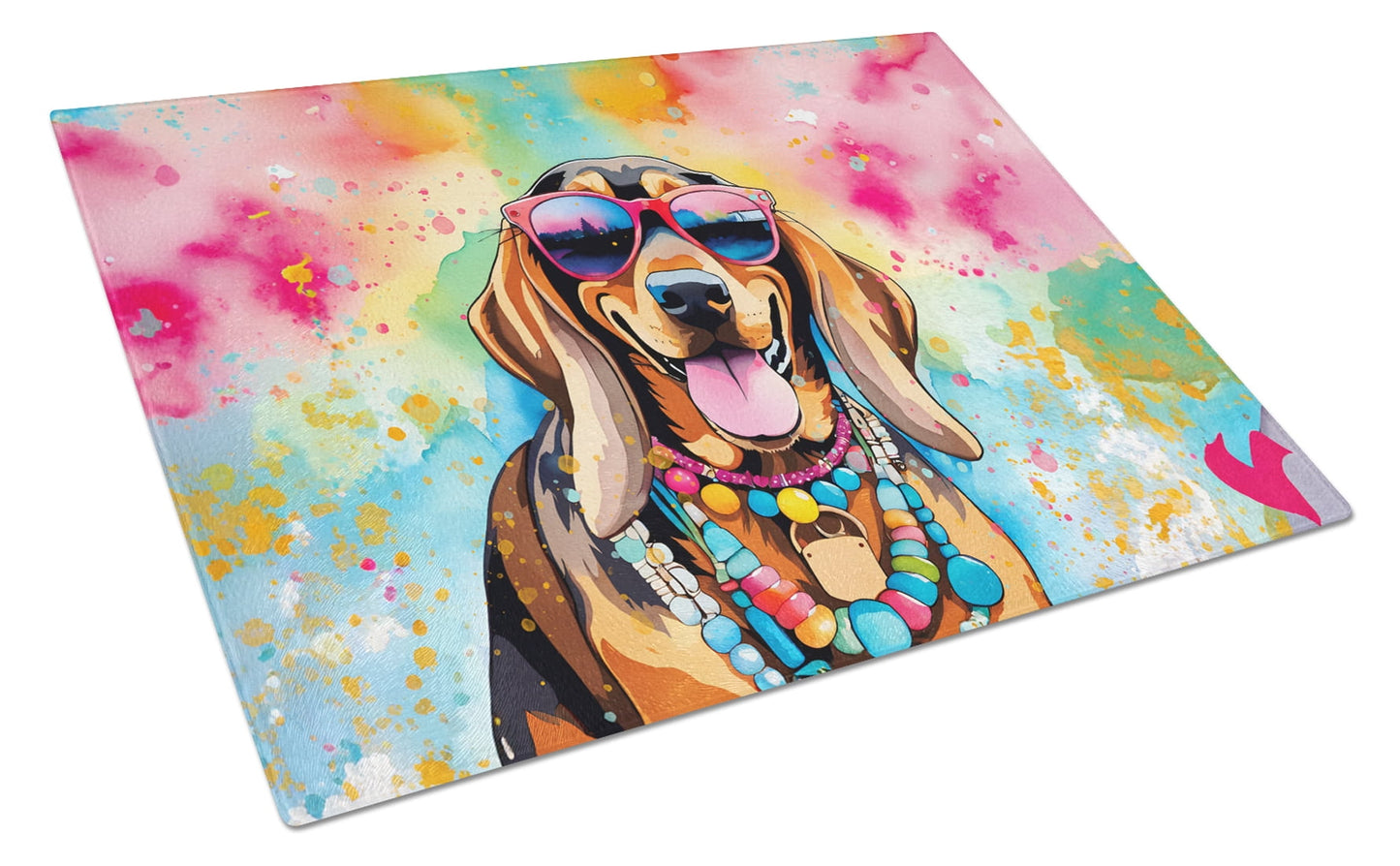 Doberman Pinscher Hippie Dawg Glass Cutting Board Large 12 in x 15 in