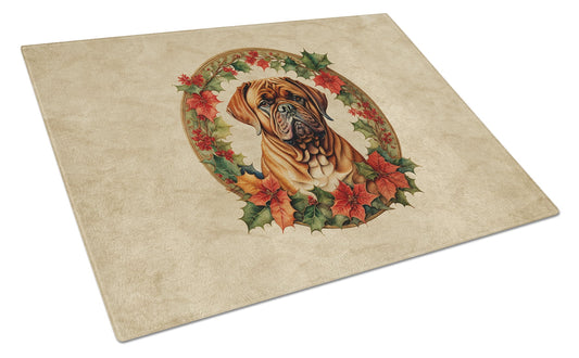 Dogue de Bordeaux Christmas Flowers Glass Cutting Board 12 in x 15 in