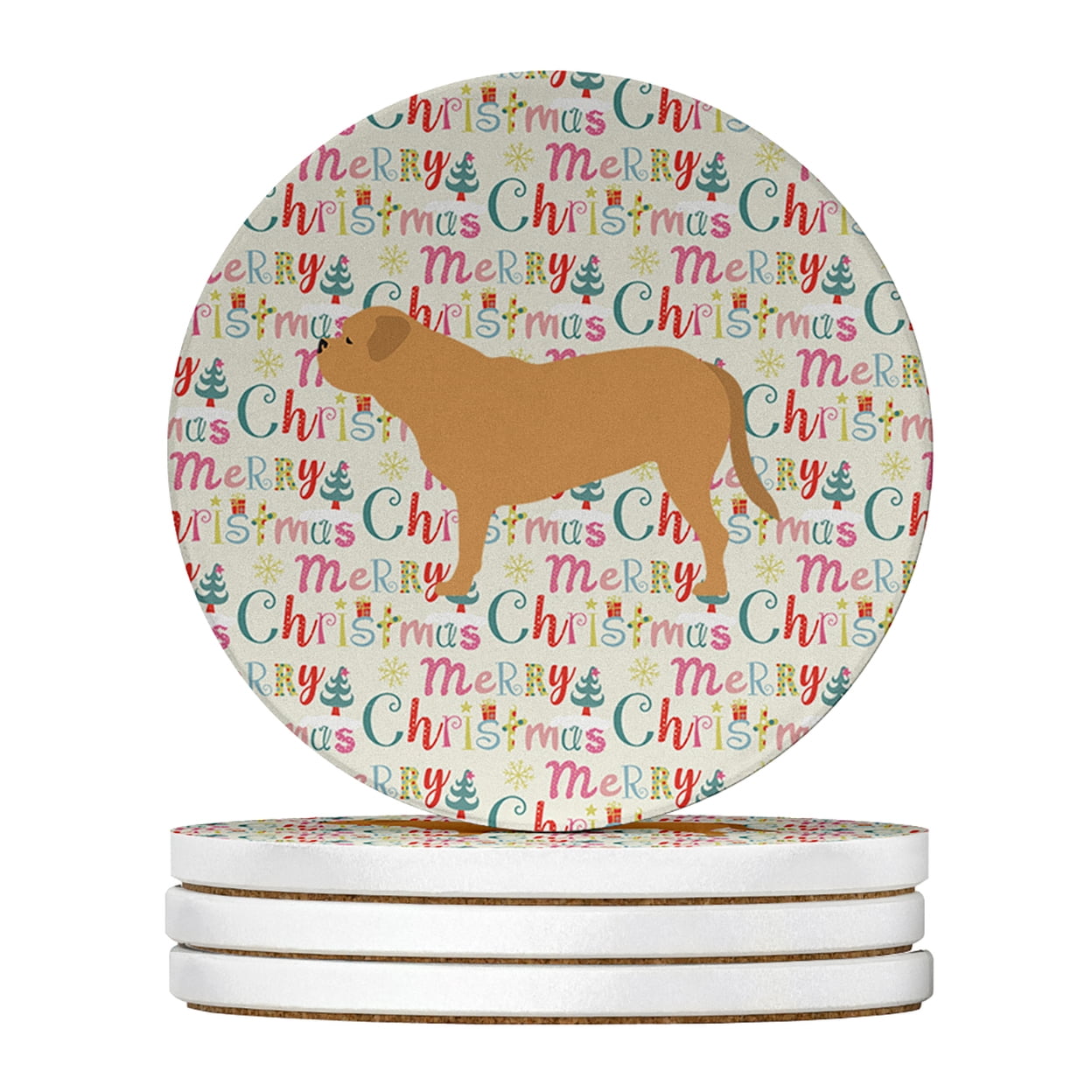 Dogue de Bordeaux Merry Christmas Large Sandstone Coasters Pack of 4 4 in x 4 in
