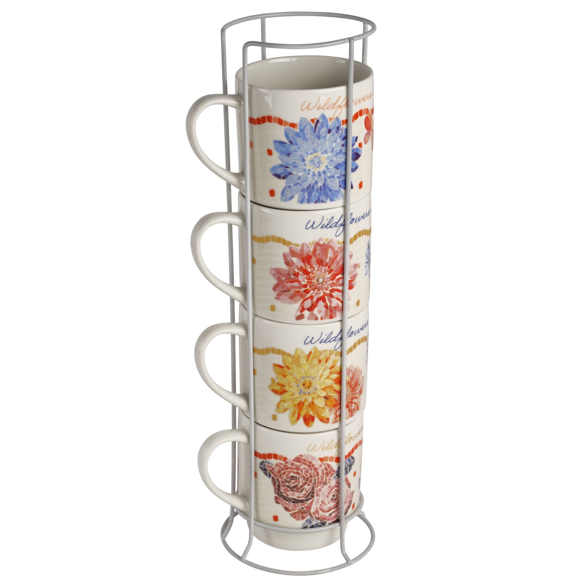 Dolly Parton Jeweled Mosaic 14 oz Mugs with Wire Rack Set of 4