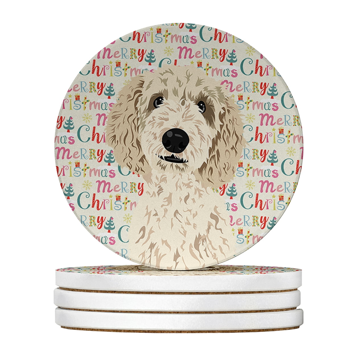 Doodle Cream #7 Christmas Large Sandstone Coasters Pack of 4 4 in x 4 in