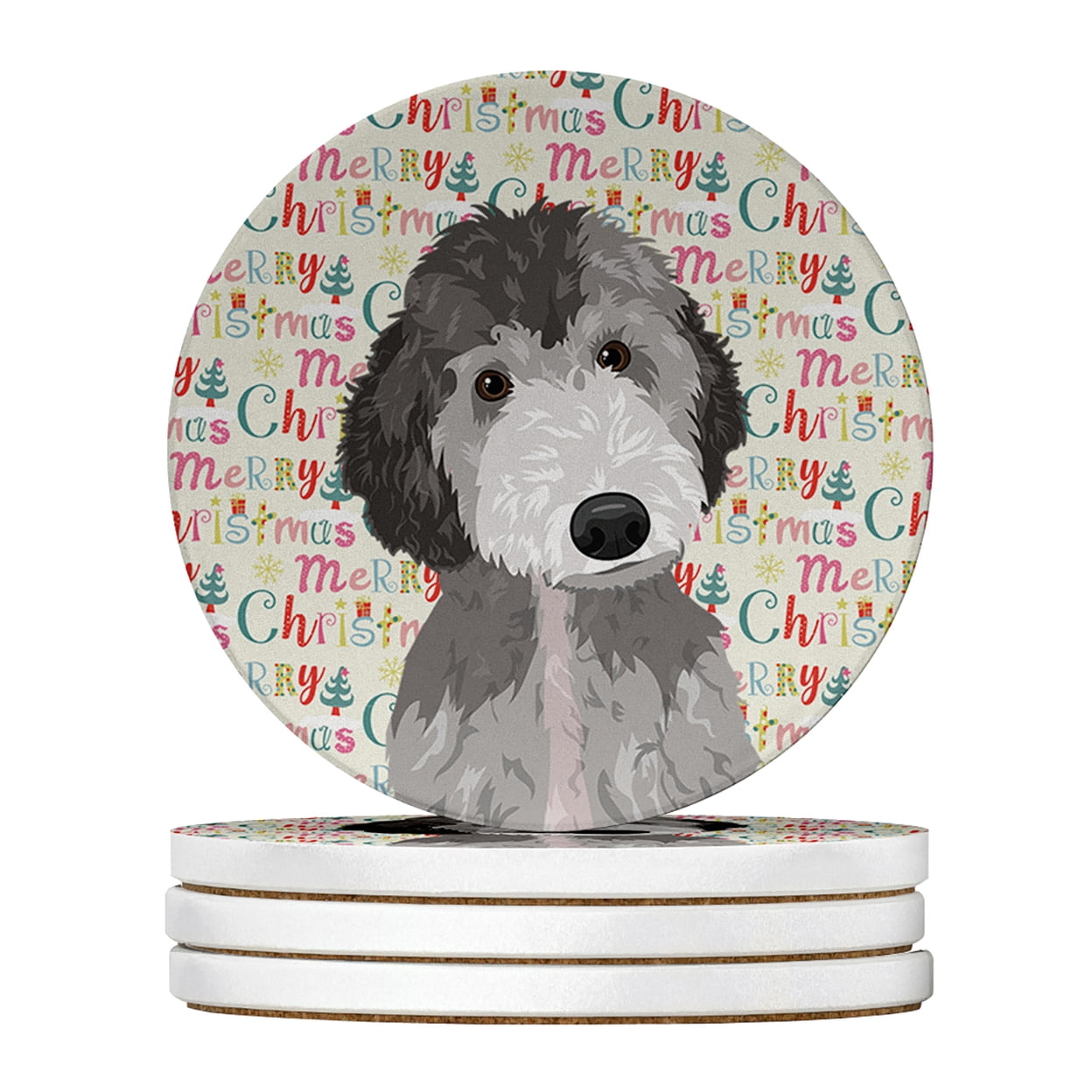 Doodle Silver #1 Christmas Large Sandstone Coasters Pack of 4 4 in x 4 in