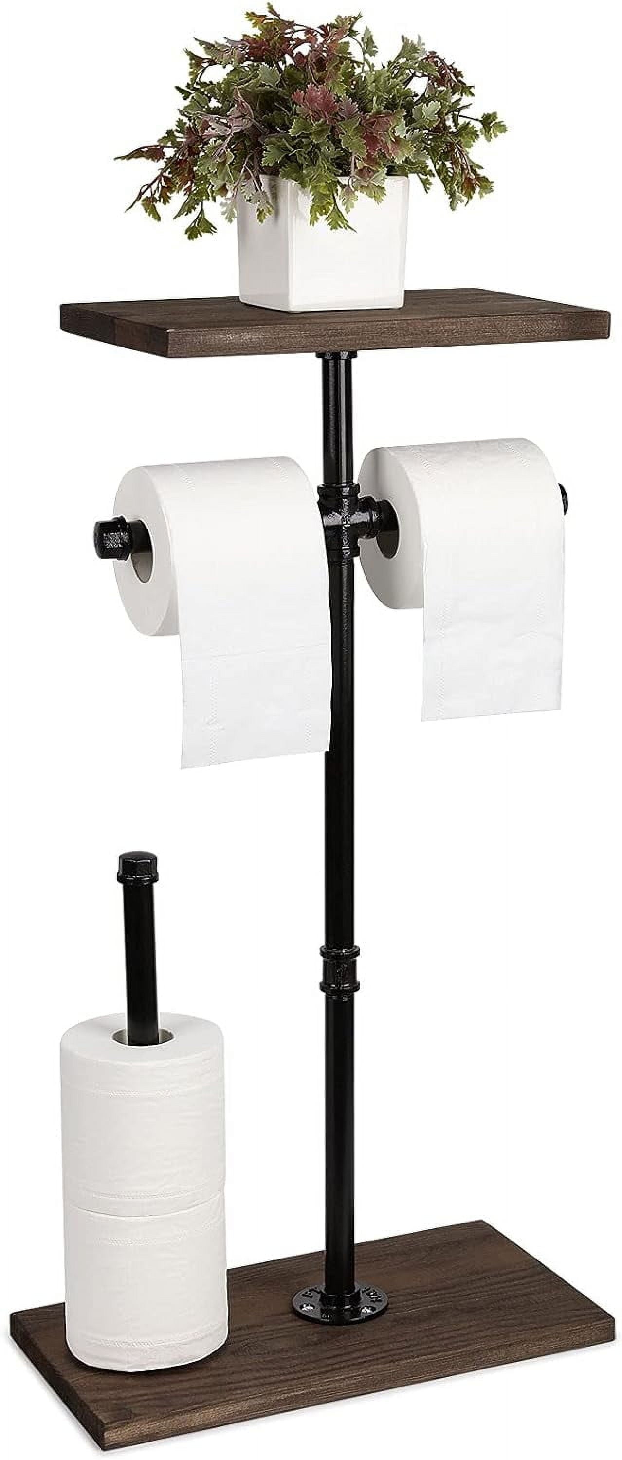 Double Floor Toilet Paper Holder Metal Tube Brown Bathroom