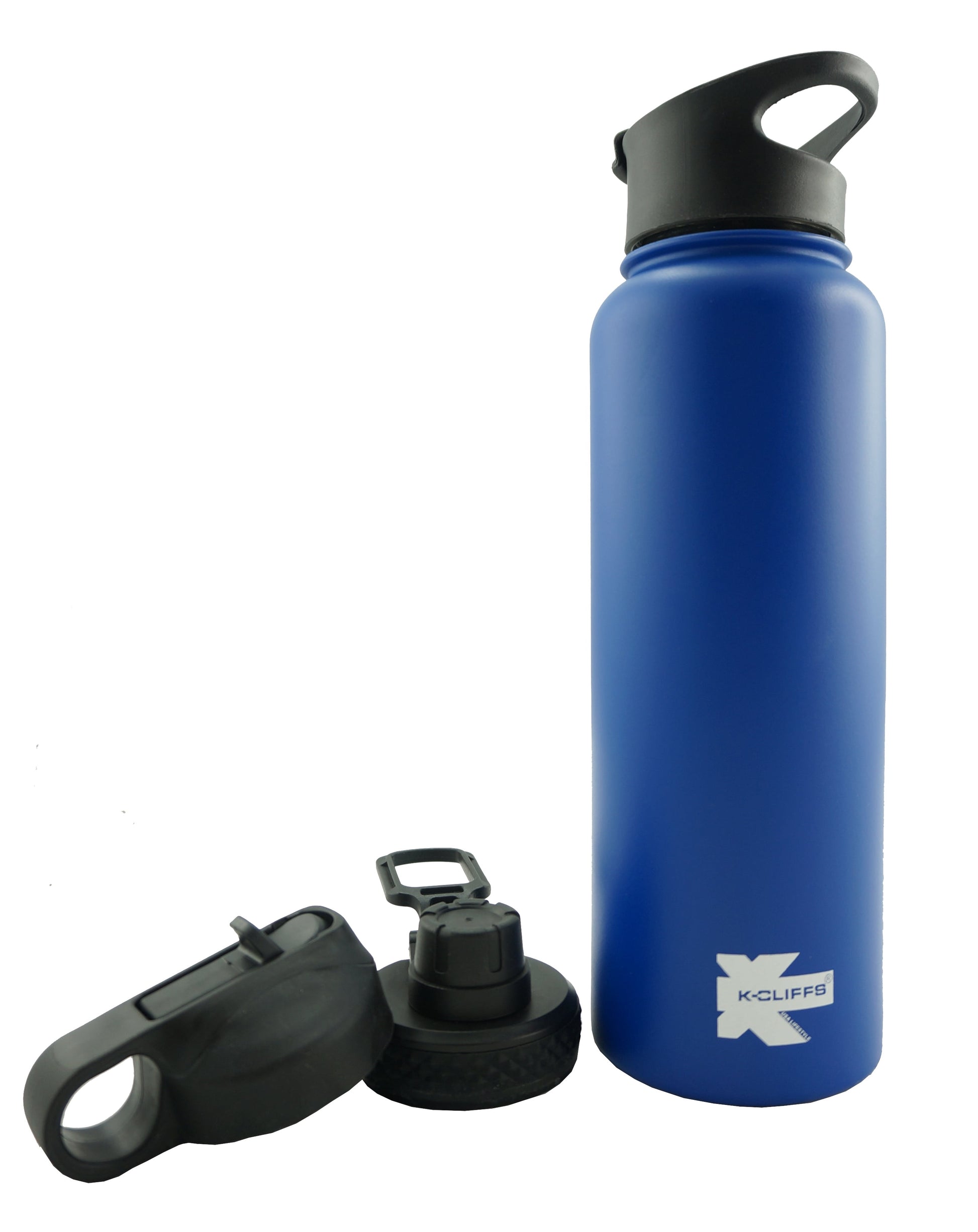 Double Wall Sports Bottle Flask Stainless Steel BPA Free 3 Lids Straw / Coffee / Sport Cap Blue 40oz