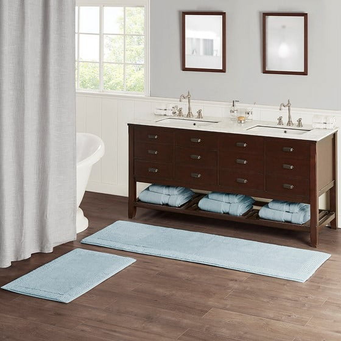MAYEERTY 100% Cotton Tufted Reversible Bath Rug Blue, 21" x 34"