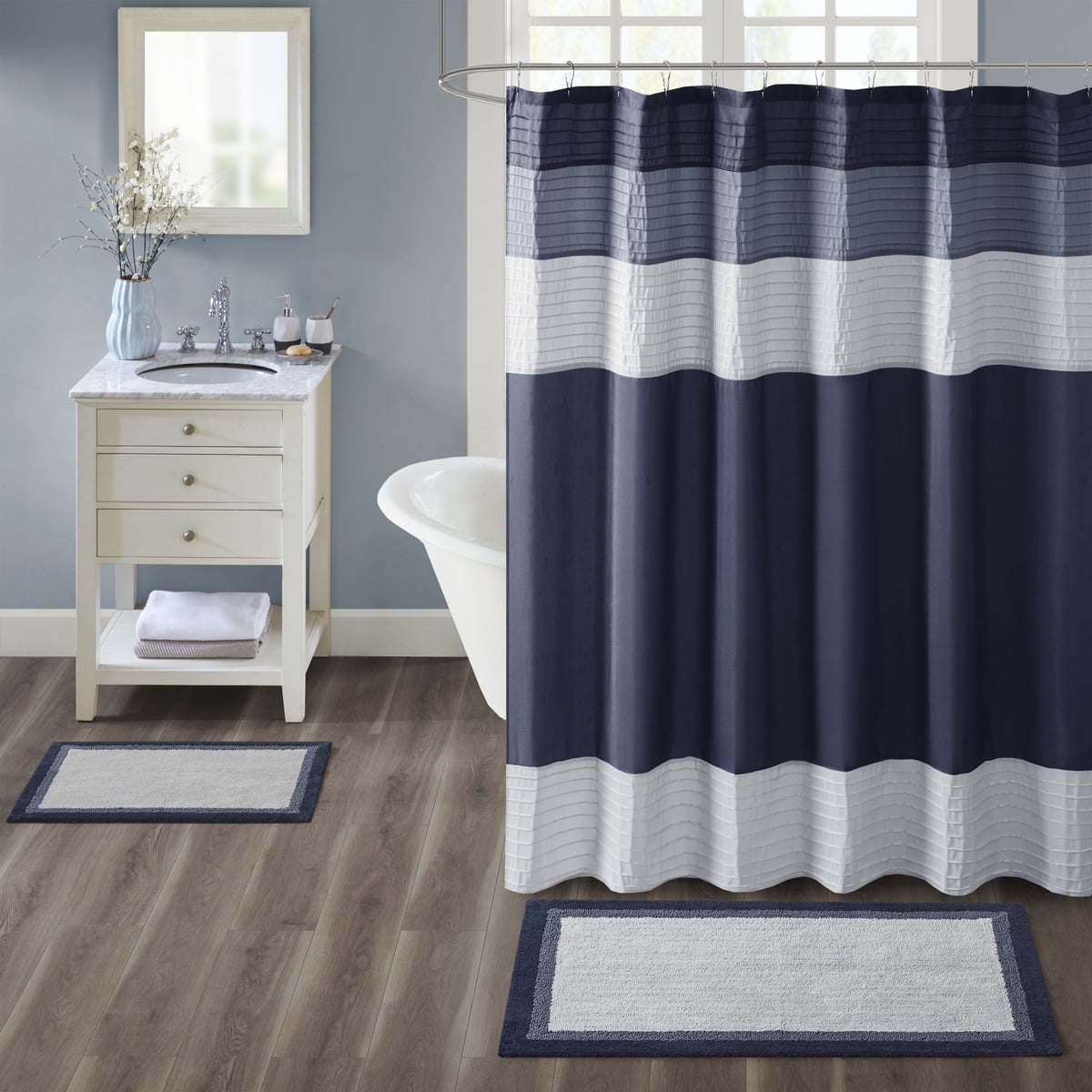 MAYEERTY 100% Medium Pile Cotton Tufted Bath Rug, Navy, 20"W x 30"L