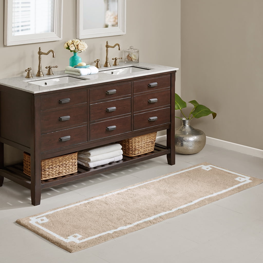 MAYEERTY 100% Medium Pile Cotton Tufted Bath Rug, Taupe, 24"W x 72"L