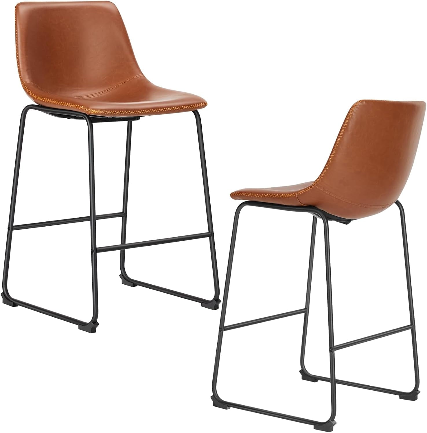 MAYEERTY 26 Inch Barstools High PU Leather Counter Bar Stool With Back and Footrest Set of 2, Brown