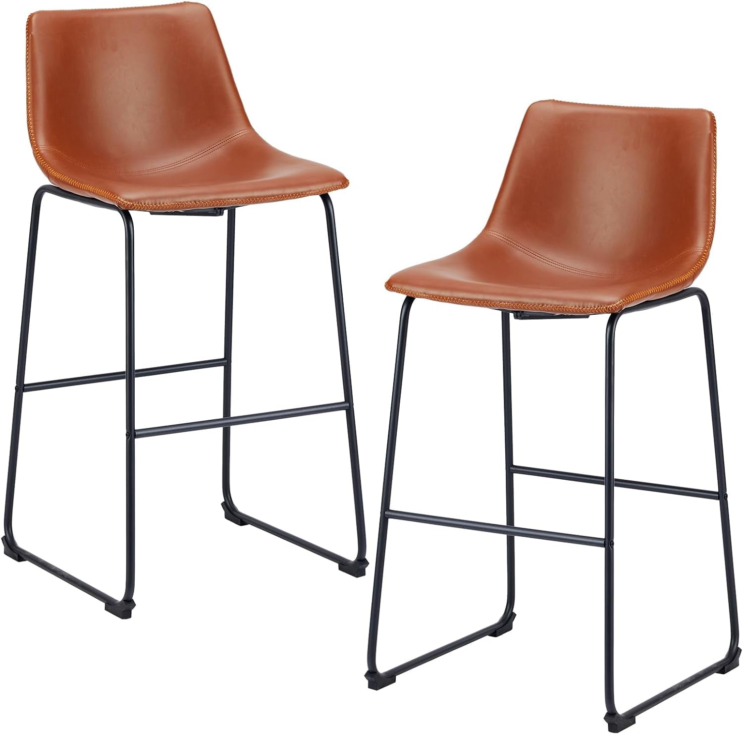 MAYEERTY 30 Inch Barstools High PU Leather Counter Bar Stool with Back and Footrest Set of 2, Brown