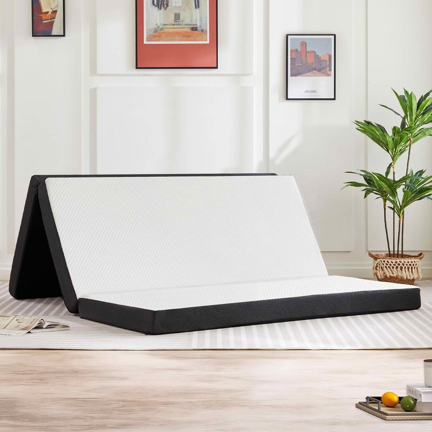 MAYEERTY 4" Portable Tri-Fold Memory Foam Mattress Non-Slip Floor Bed for Camping & Guest, Twin