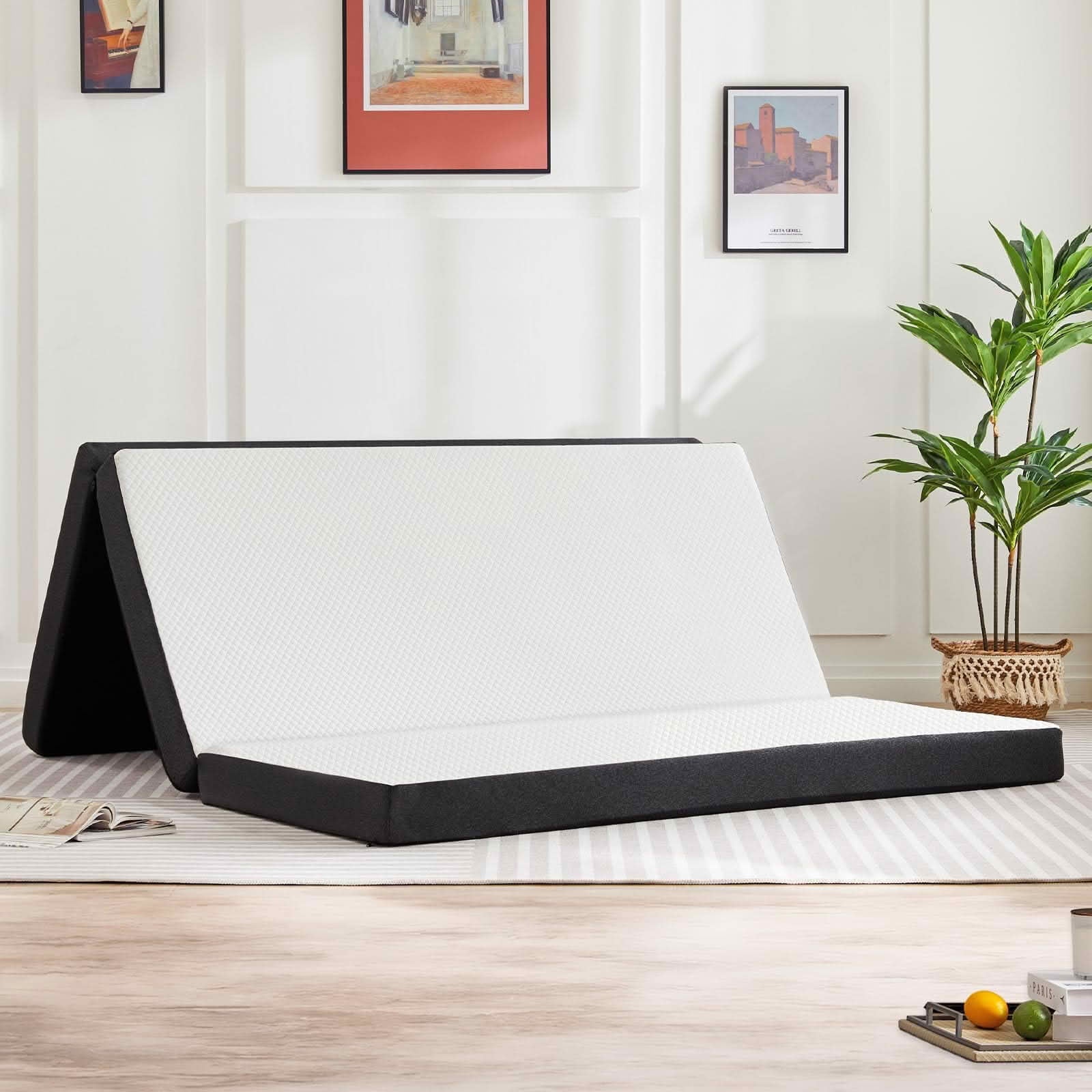 MAYEERTY 4" Portable Tri-Fold Memory Foam Mattress Non-Slip Floor Bed for Camping & Guest, Twin