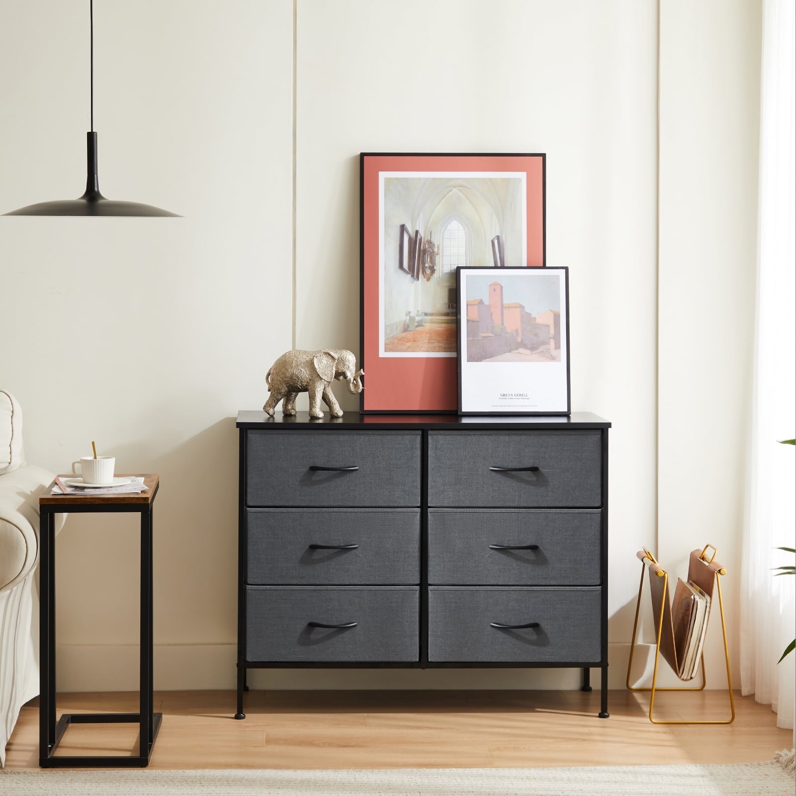 MAYEERTY 6 Drawers Dresser for Bedroom, Tall Fabric Closet Chests Organizer Tower Furniture with Wooden Top, Gray