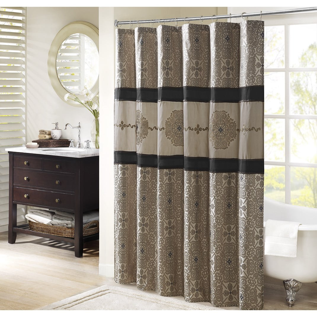 Dovelina Red Embroidered Shower Curtain with 12 pcs Hooks,72" x 72"