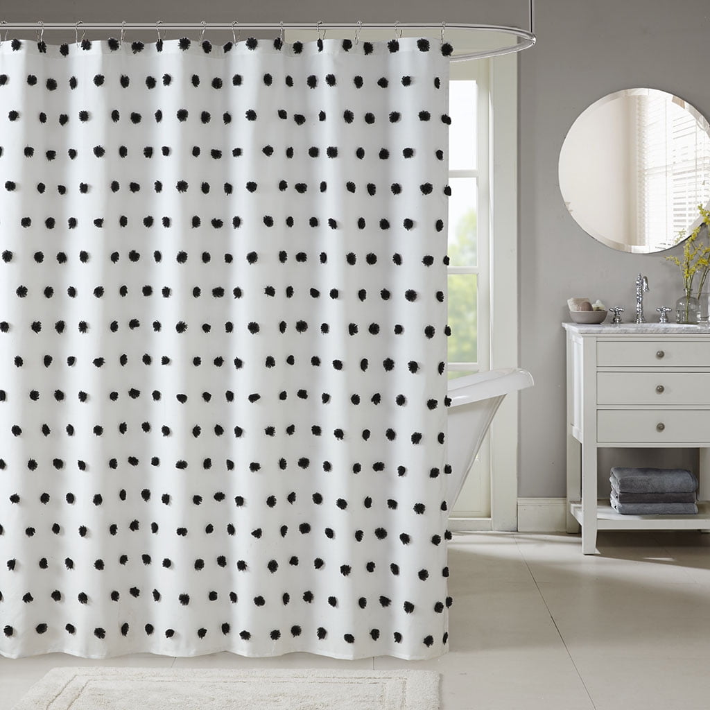 MAYEERTY Black Shower Curtain with 12 pcs Hooks,72" x 72", Machine-Washable