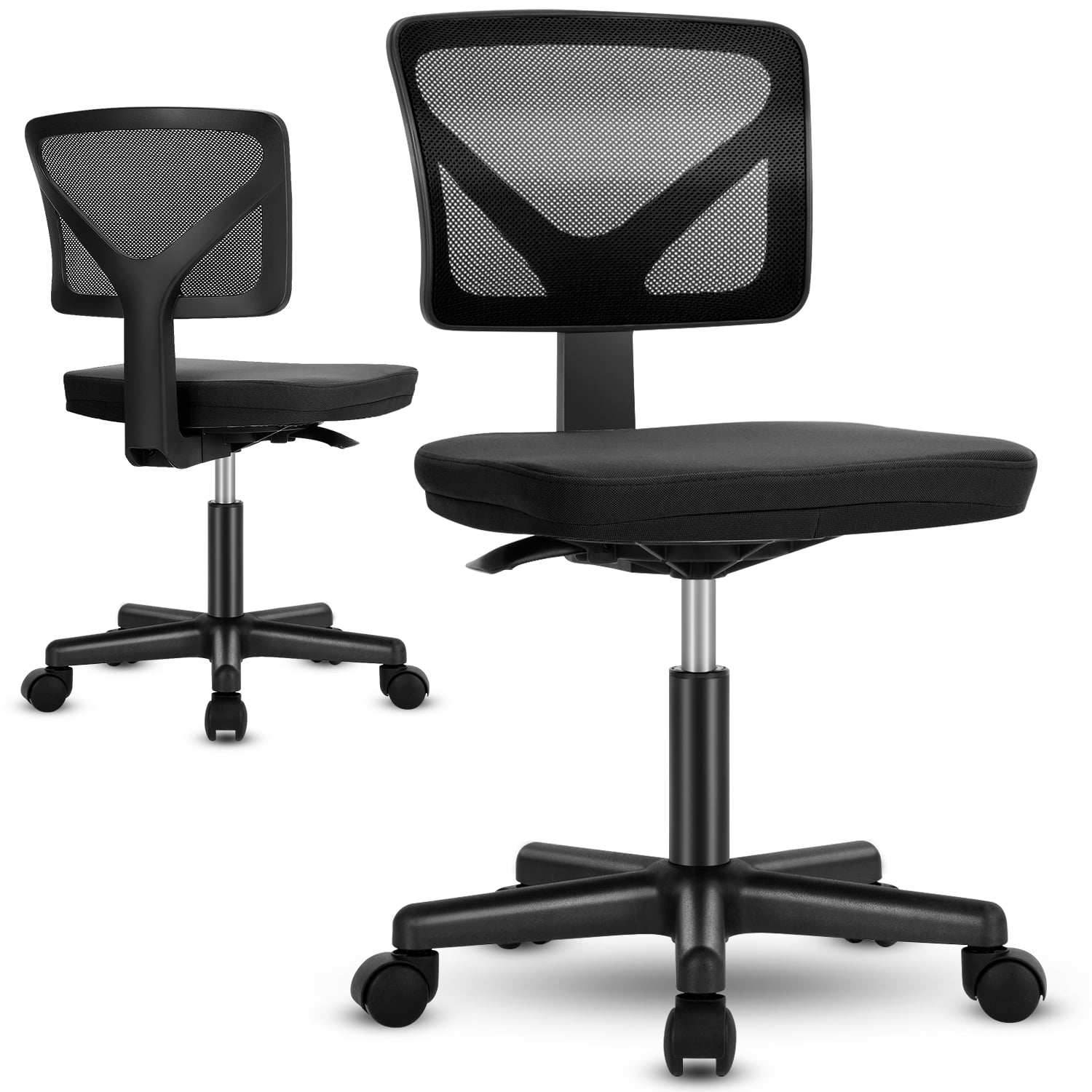 MAYEERTY Home Office Desk Chair, Armless Mesh Computer Chair Small Space Swivel Adjustable Low Back Task Chair for Teens/Adults, Black