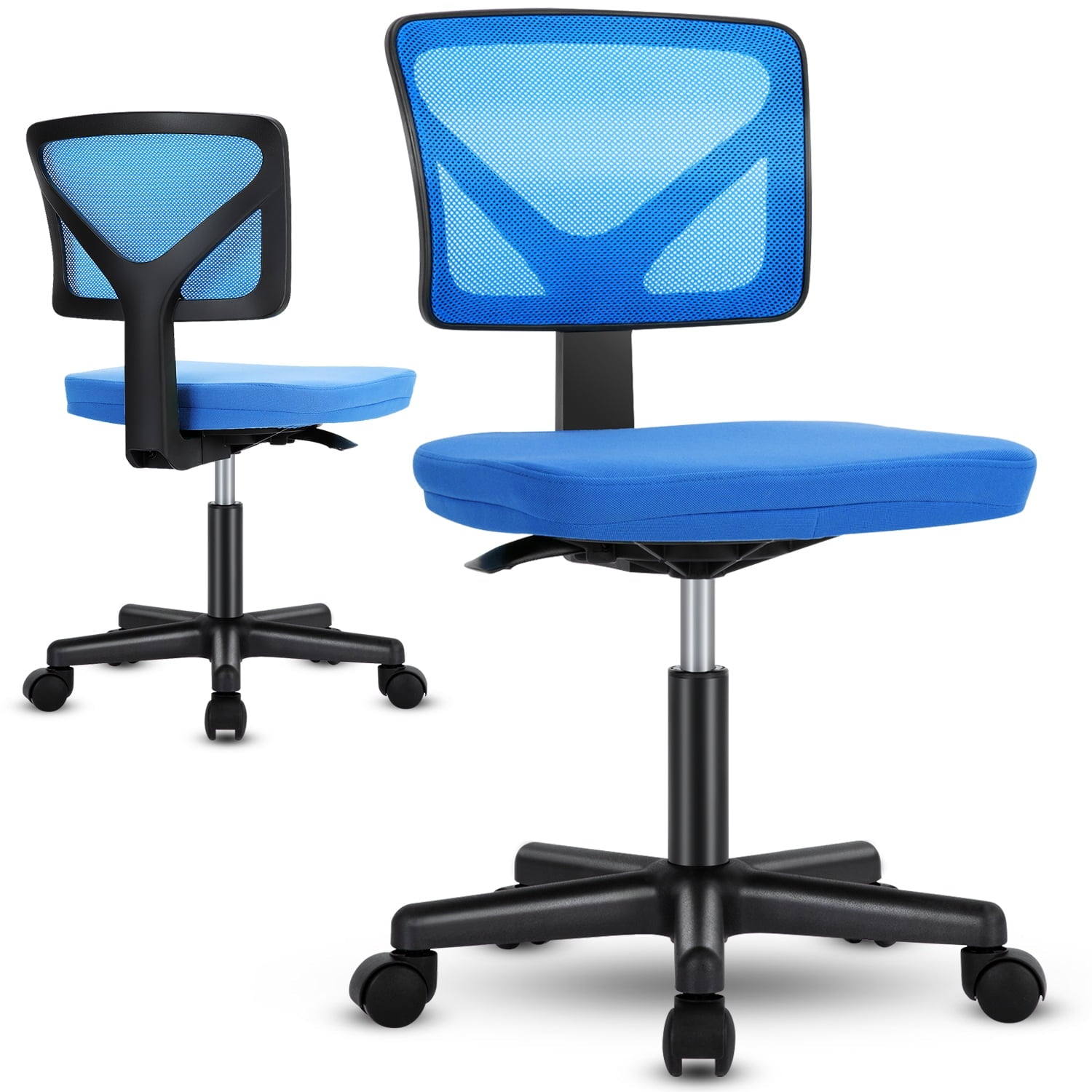 MAYEERTY Home Office Desk Chair, Armless Mesh Computer Chair Small Space Swivel Adjustable Low Back Task Chair for Teens/Adults, Blue