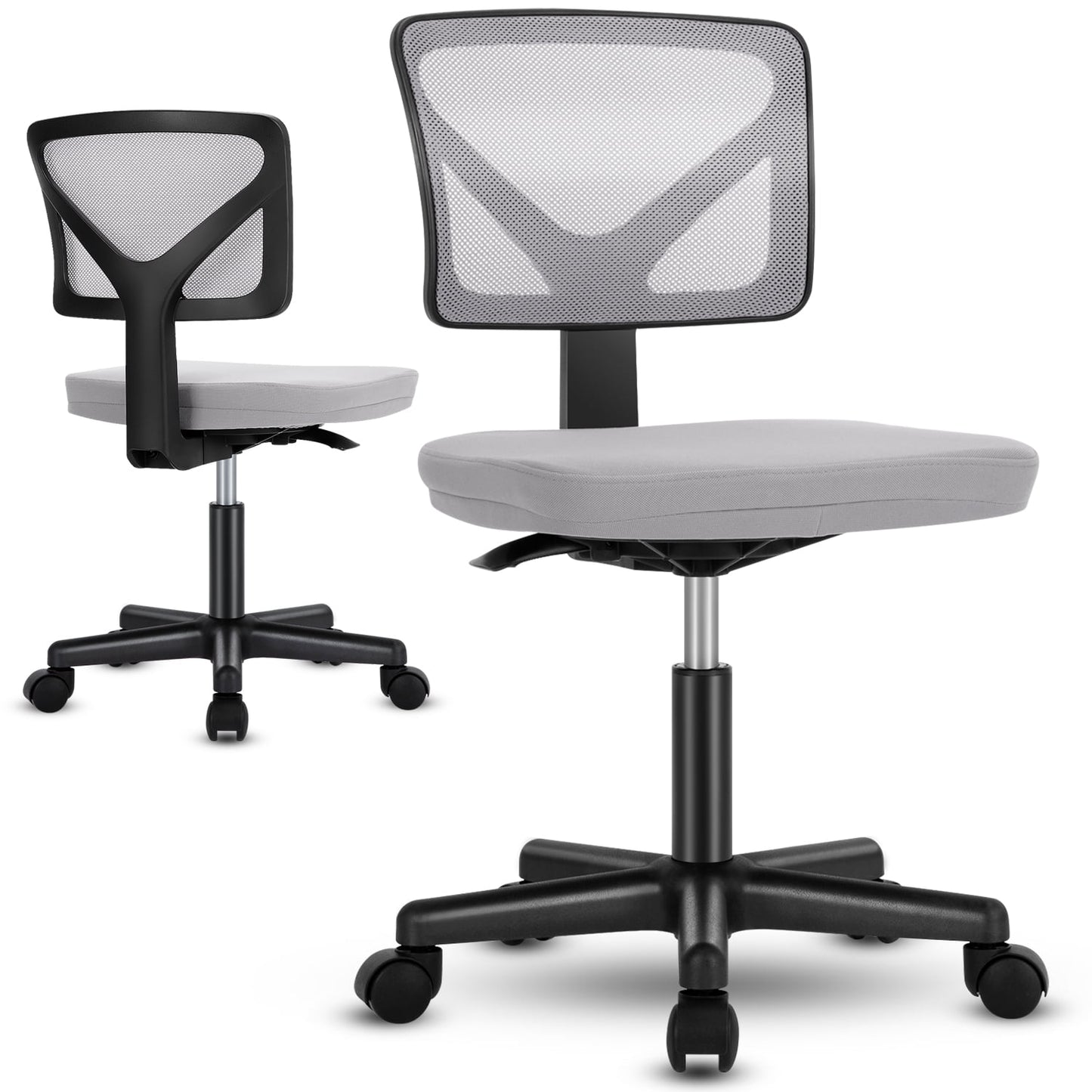 MAYEERTY Home Office Desk Chair, Armless Mesh Computer Chair Small Space Swivel Adjustable Low Back Task Chair for Teens/Adults, Gray