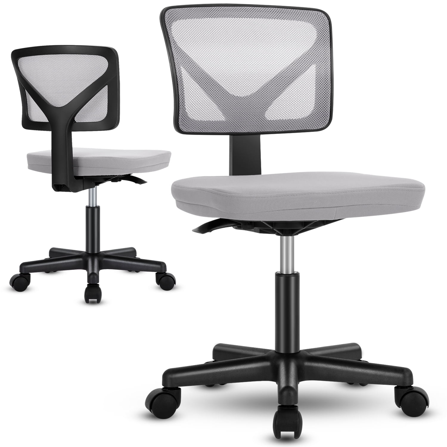 MAYEERTY Home Office Desk Chair, Armless Mesh Computer Chair Small Space Swivel Adjustable Low Back Task Chair for Teens/Adults, Gray