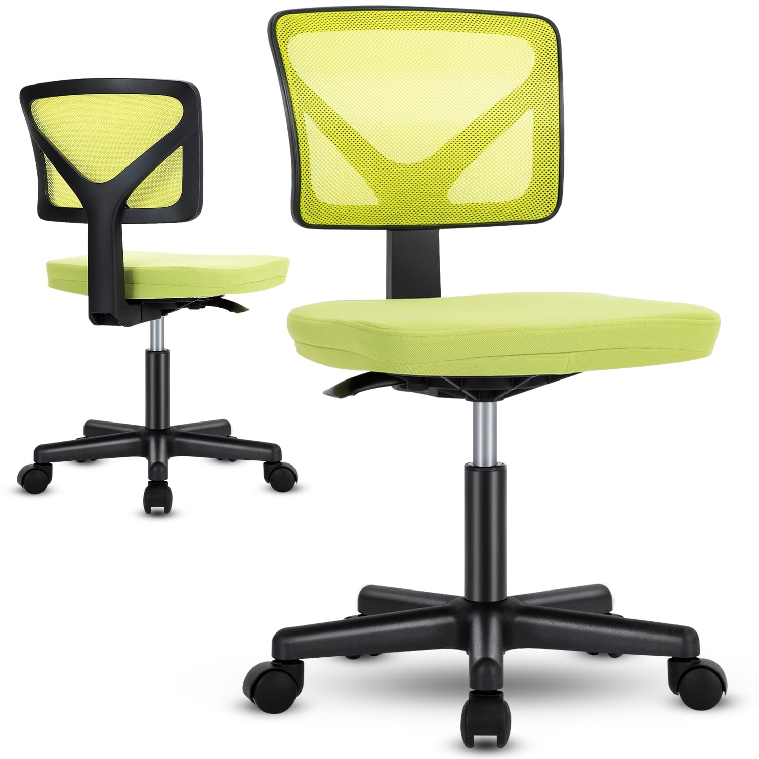 MAYEERTY Home Office Desk Chair, Armless Mesh Computer Chair Small Space Swivel Adjustable Low Back Task Chair for Teens/Adults, Green