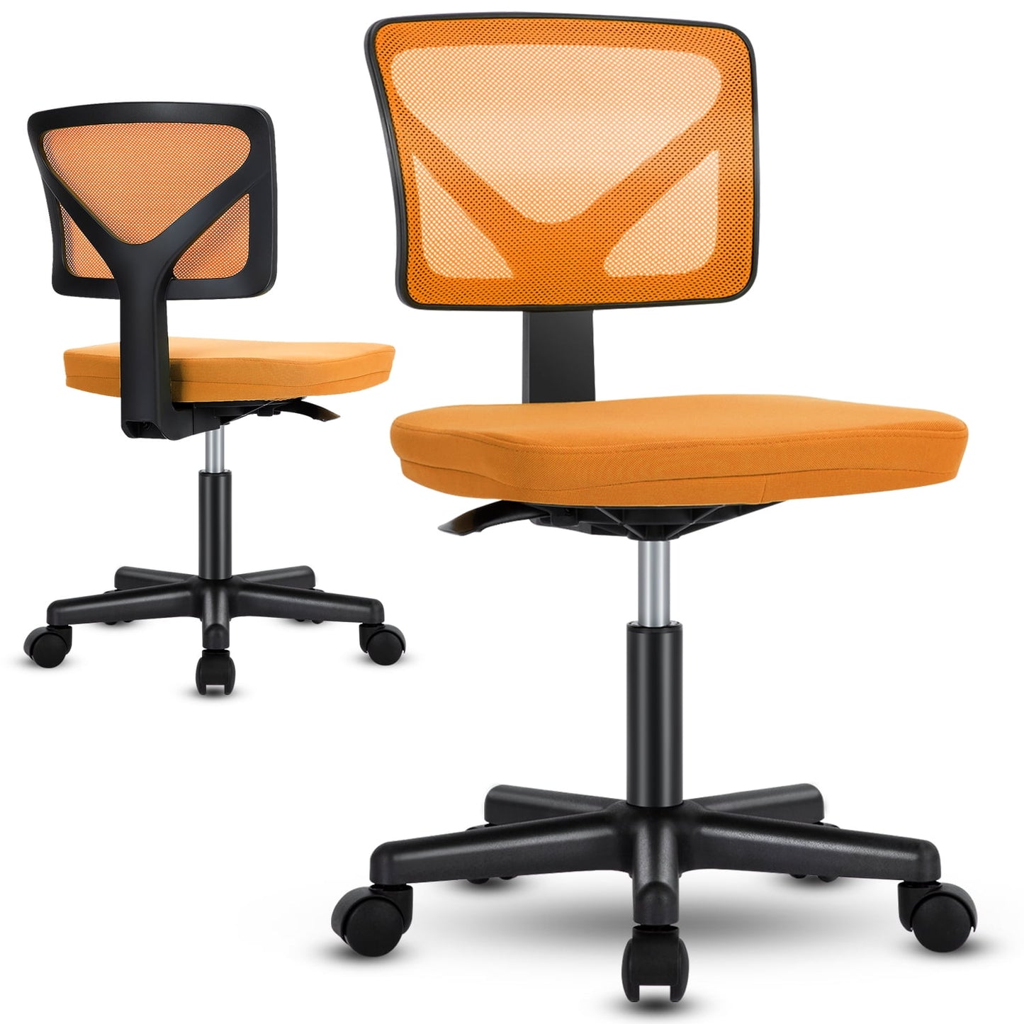 MAYEERTY Home Office Desk Chair, Armless Mesh Computer Chair Small Space Swivel Adjustable Low Back Task Chair for Teens/Adults, Orange
