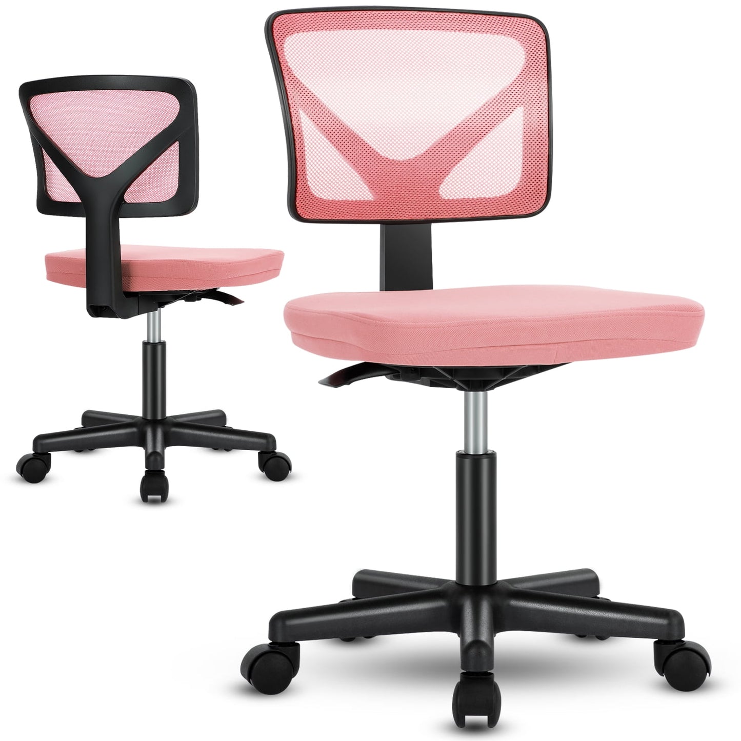MAYEERTY Home Office Desk Chair, Armless Mesh Computer Chair Small Space Swivel Adjustable Low Back Task Chair for Teens/Adults, Pink