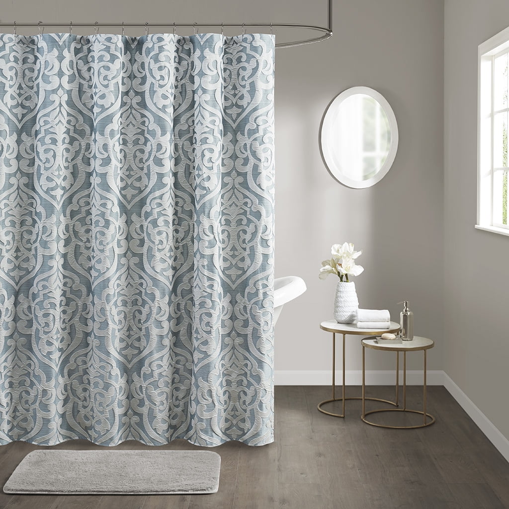 MAYEERTY Jacquard Shower Curtain, 72" x 72", Aqua+Silver, Polyester
