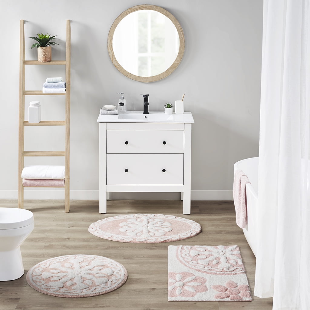 MAYEERTY Medallion Cotton Tufted Rectangular Bath Rugï¼ŒPink