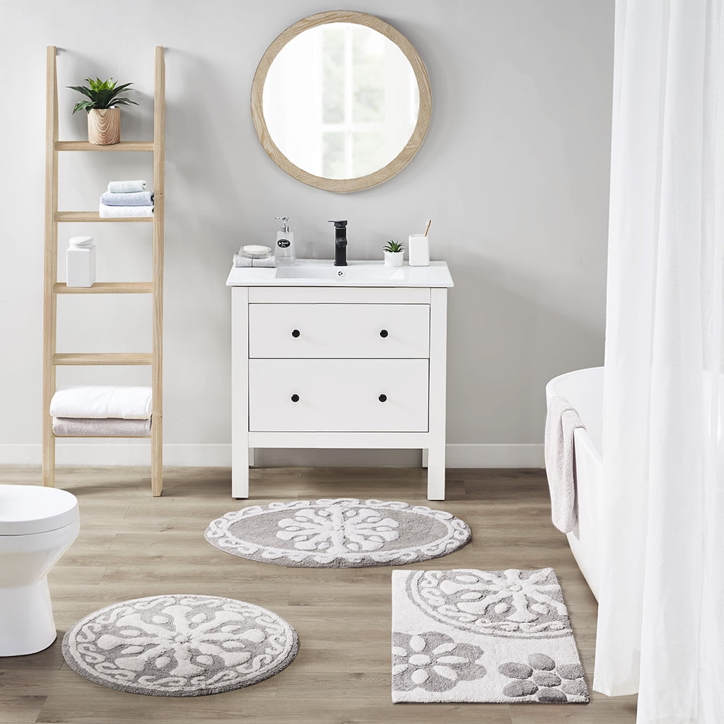 MAYEERTY Medallion Cotton Tufted Round Bath Rugï¼ŒTaupe