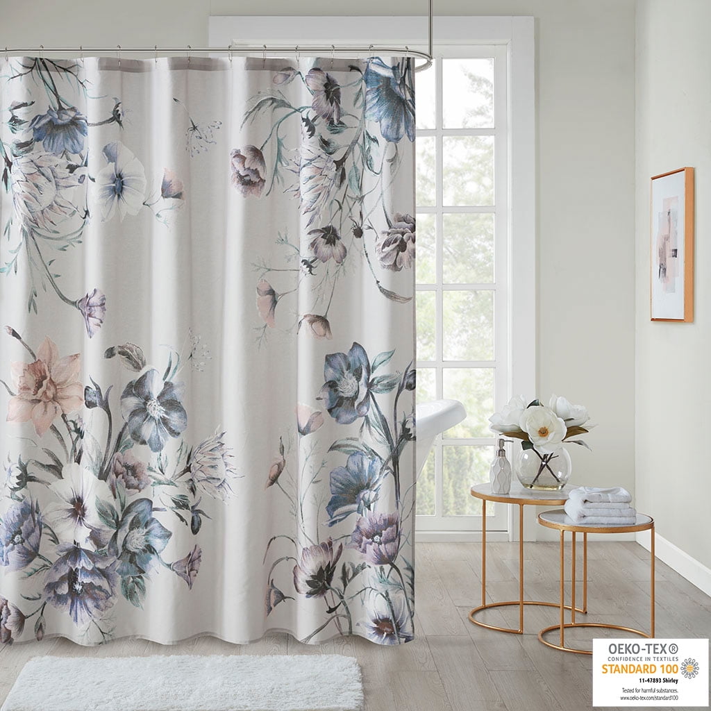 MAYEERTY Printed Cotton Shower Curtain, 72" x 72", Machine-Washable, Blue